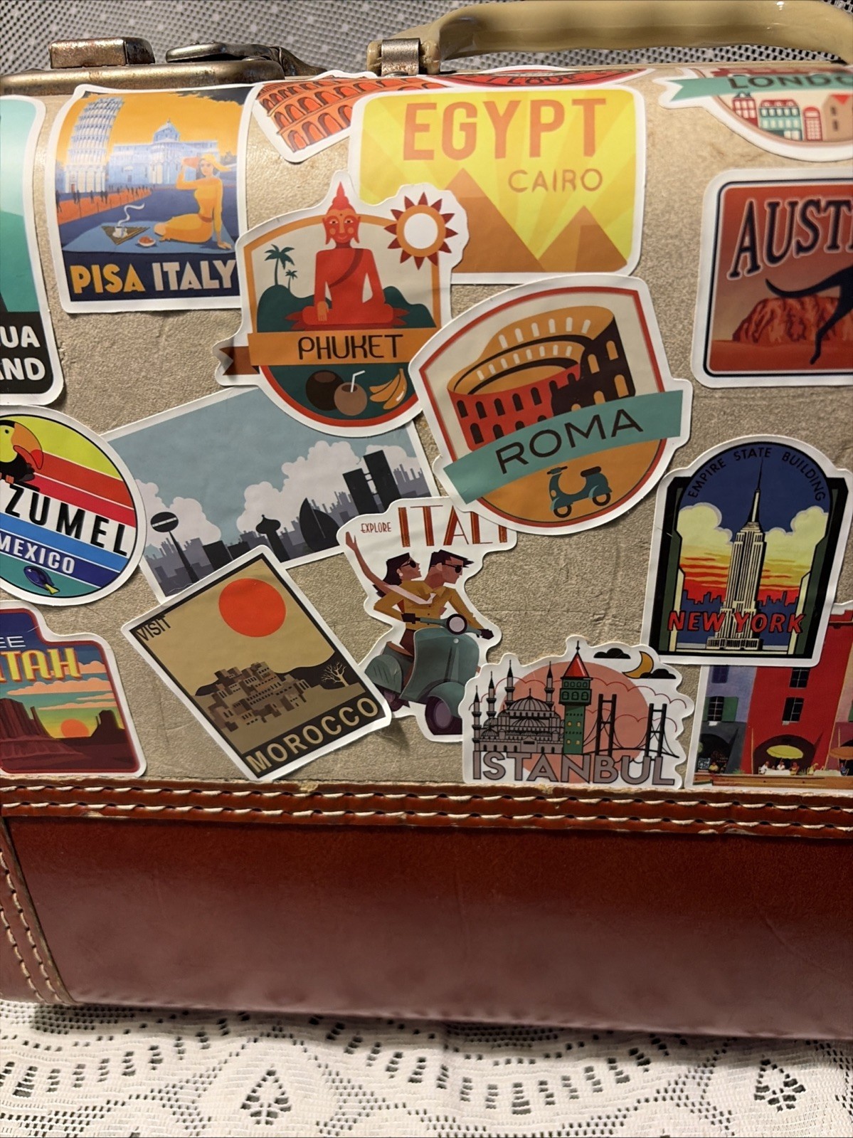 Vintage Carry-On Over Nighter Suitcase World Travel Stickers Retirement Party