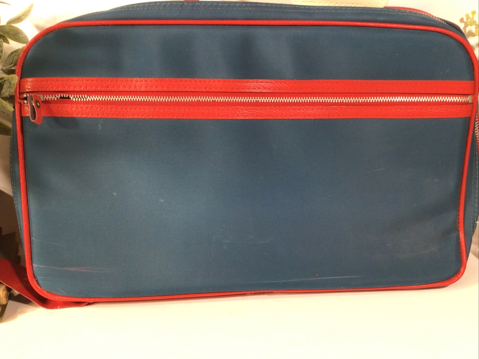 Vintage MCM~60’s-70’s Luggage Overnight Suitcase ~Navy/Red~15”x10.5”