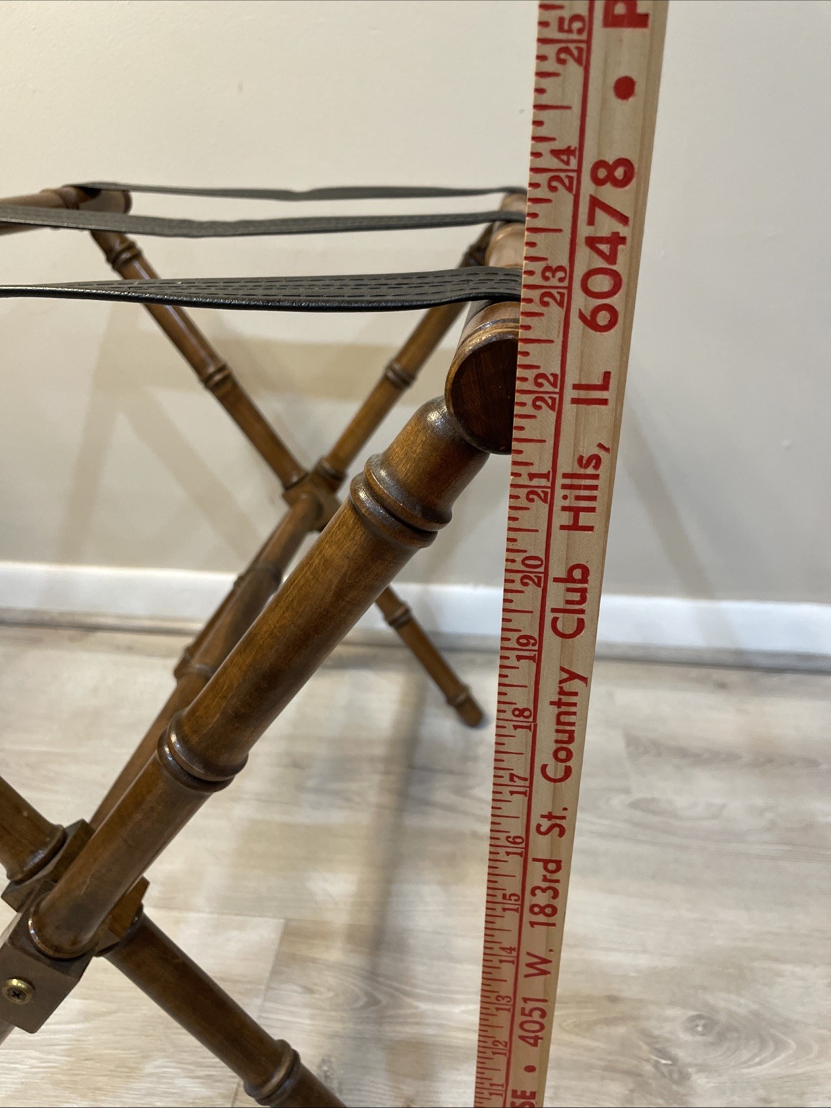 VTG Wood Bamboo Style Luggage Rack Mid Century Hollywood Regency Folding Stand