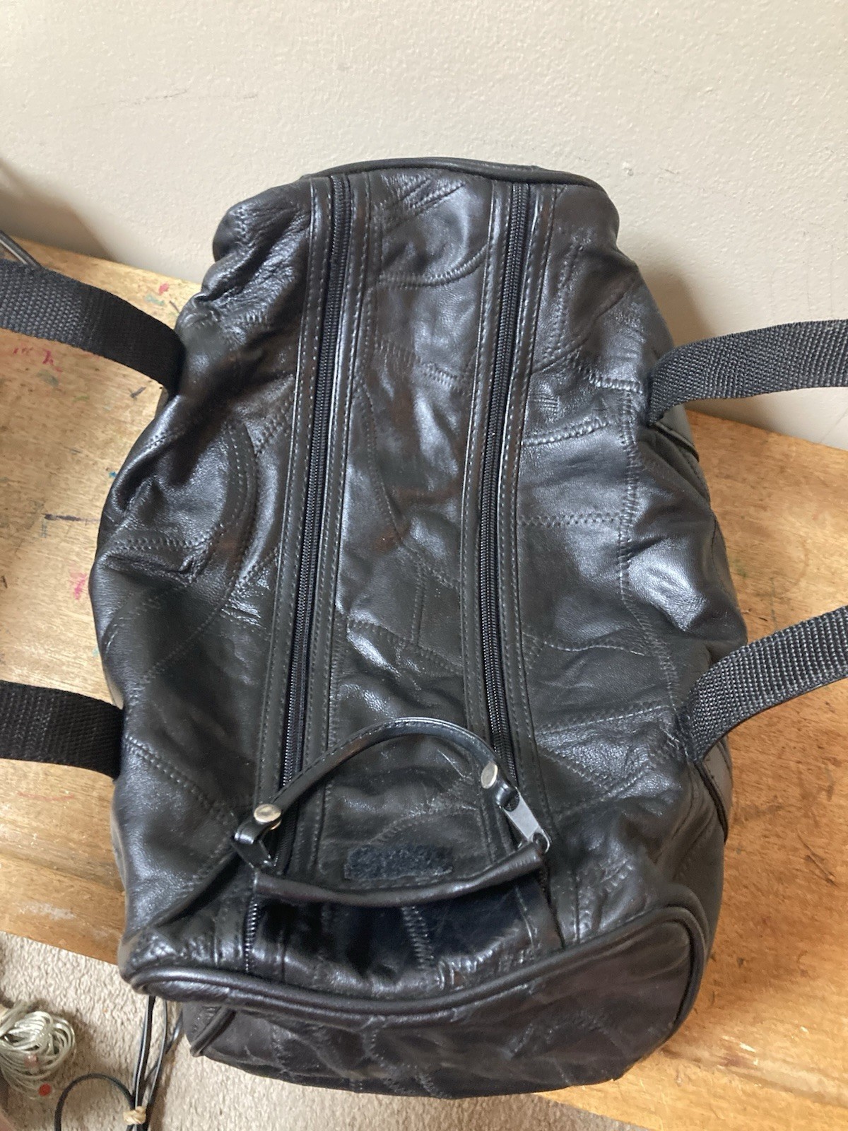 Vtg Y2k Black Patch Leather Duffel Range Bag Very Clean Smallish