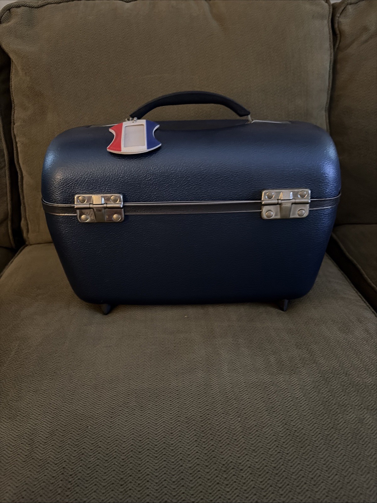 American Tourister Vintage Blue Hard Vanity Case Mirror Lock Key Compartments