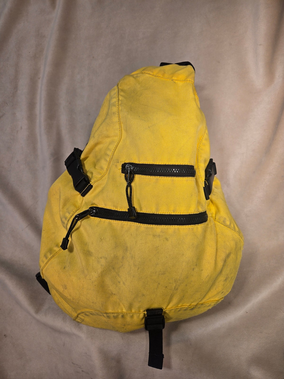 Vintage Gap Y2K Yellow Canvas Sling Utility Backpack Crossbody Bag Multi Zip