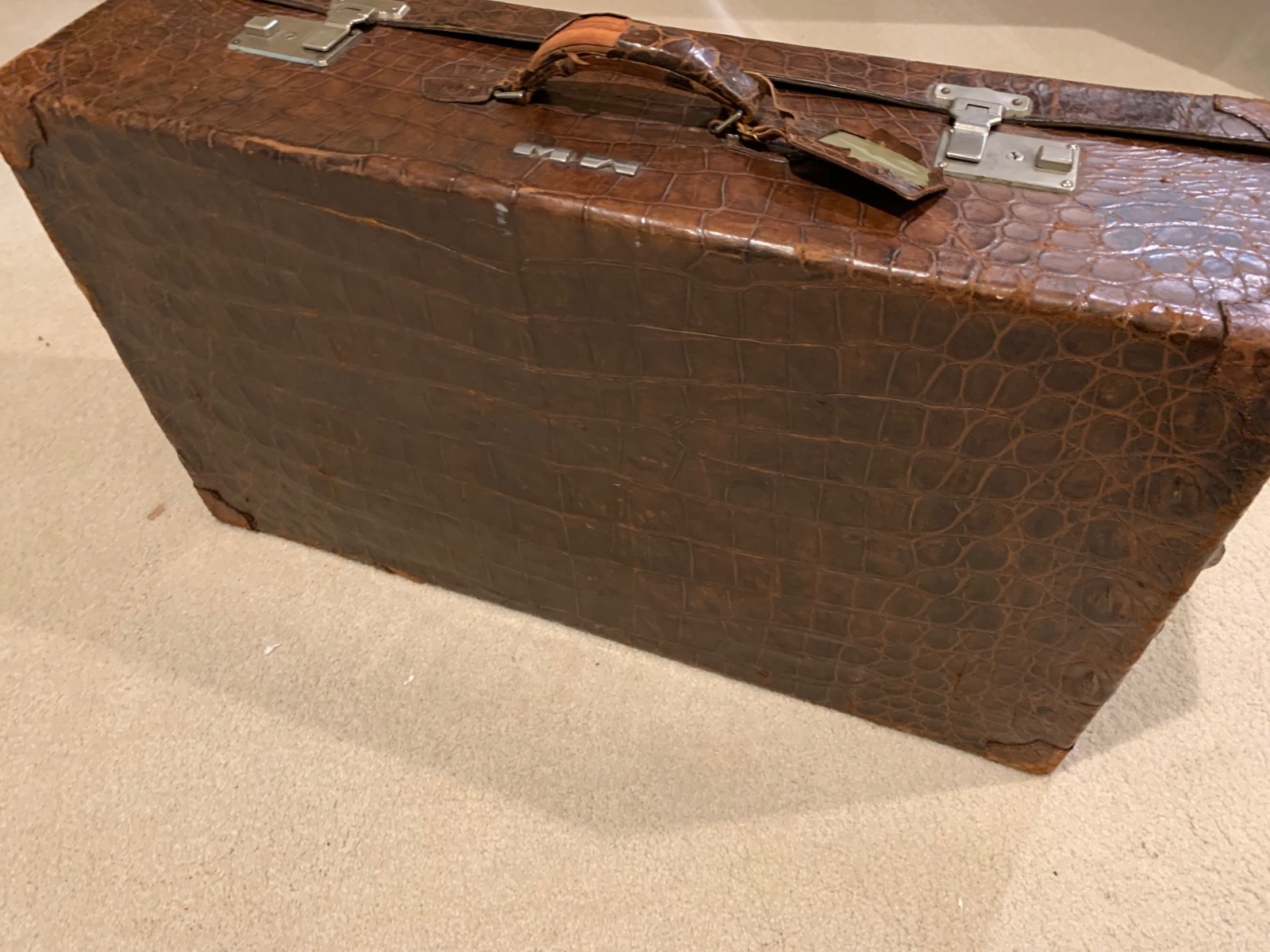 Large 30″ Antique Alligator Skin Hide Suitcase Luggage Trunk