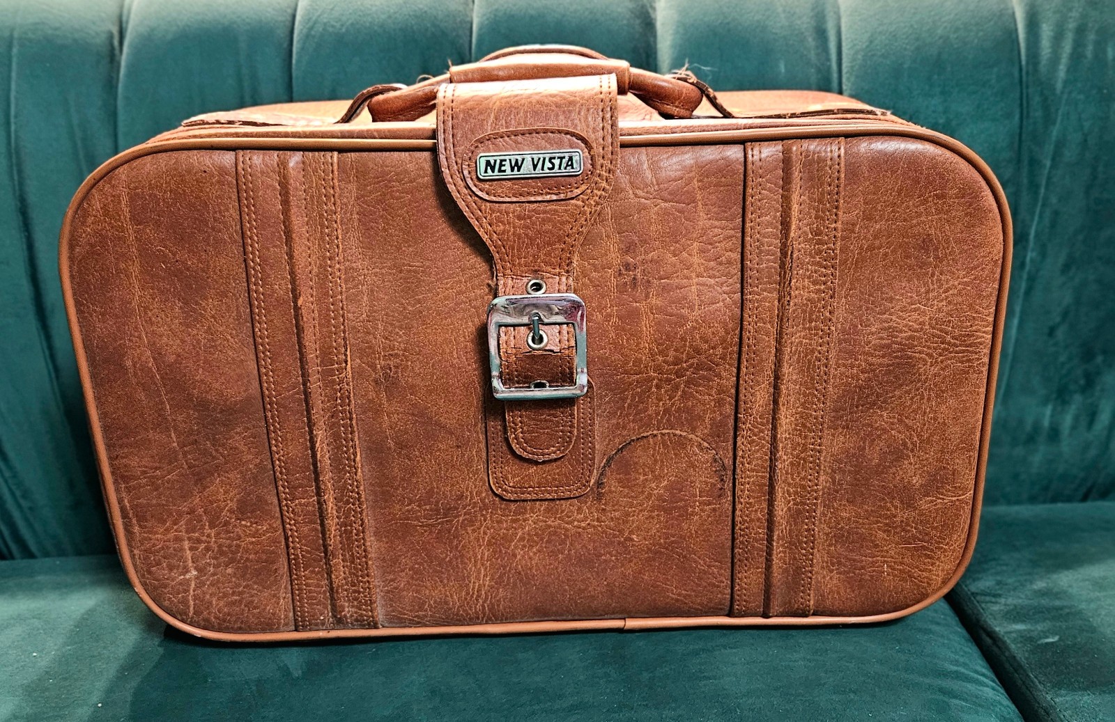 New Vista Soft Faux Leather Luggage , 22″LX14″WX7″H, Vintage Suitcase