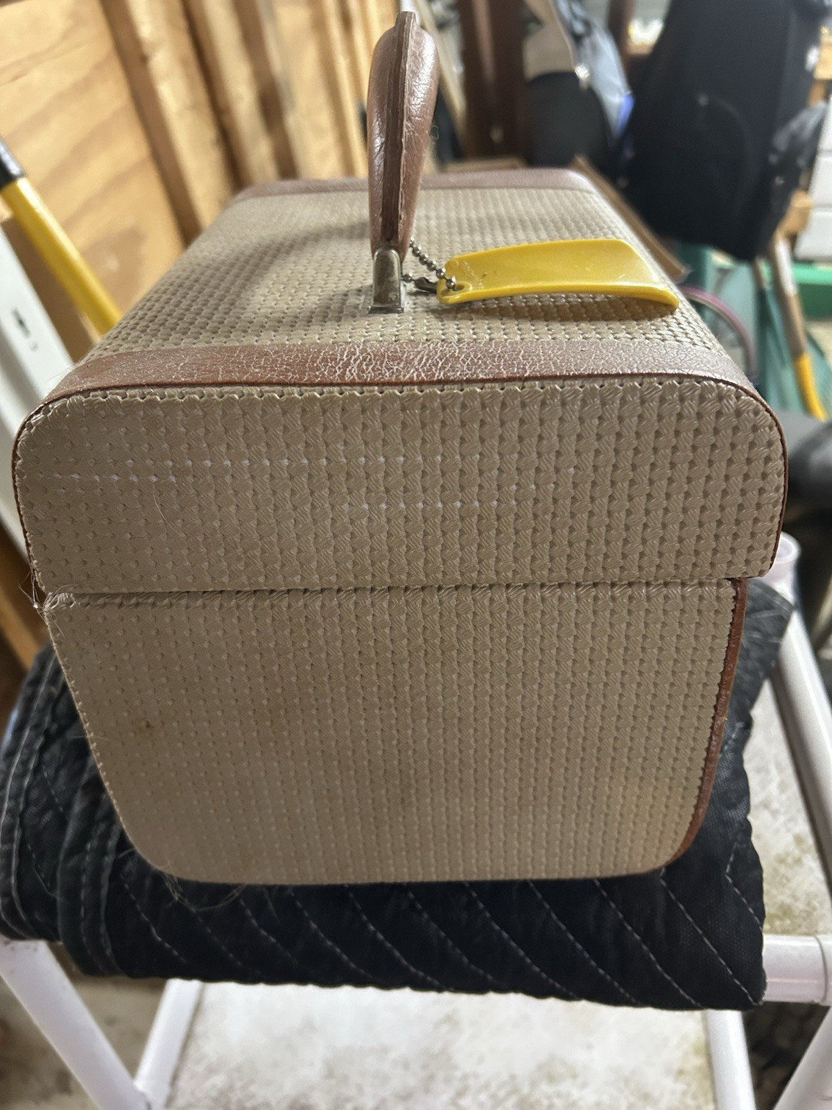 1940-50s Vintage Train Tweed / Leather Vanity Case baby boomer classicore
