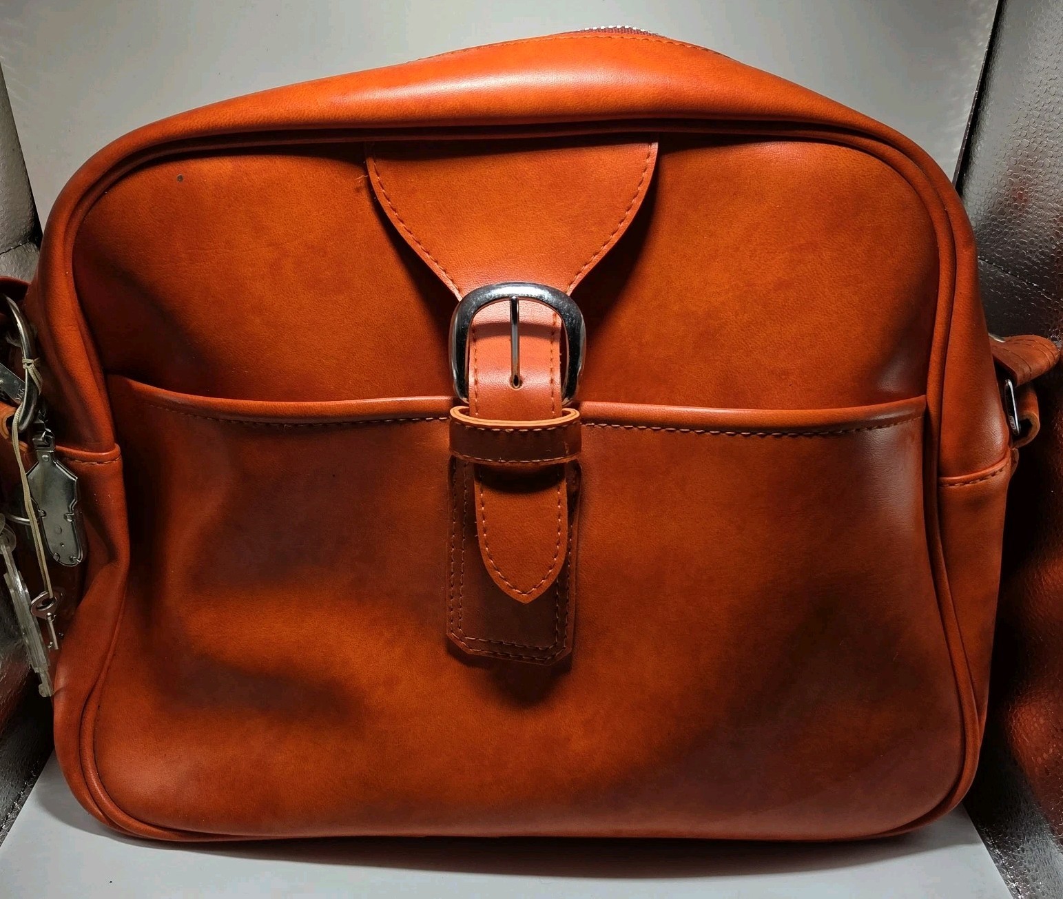Vintage Skyway Neon Orange Cosmetic Shoulder Bag Travel W/Lock, Key, Luggage Tag
