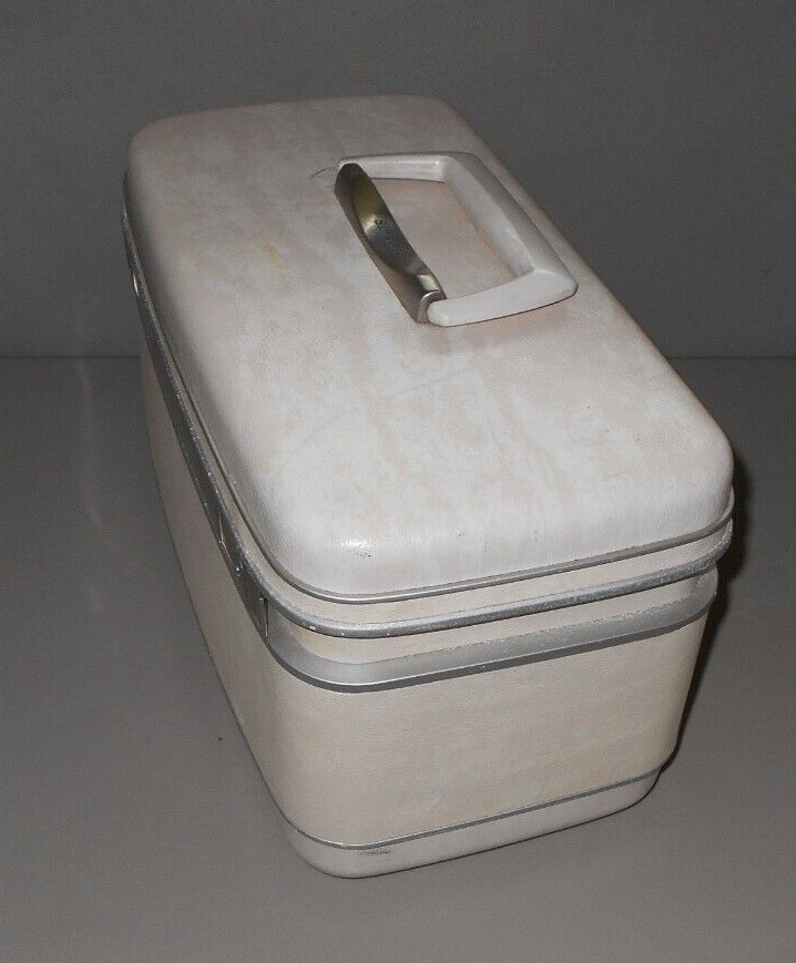Samsonite Silhouette Vanity Train Case Tray Mirror Cosmetic Luggage Marble White