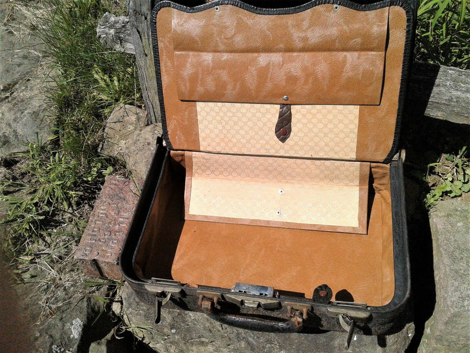 Antique Leather Travel Bag or Suitcase Genuine Split Leather 1900s Era