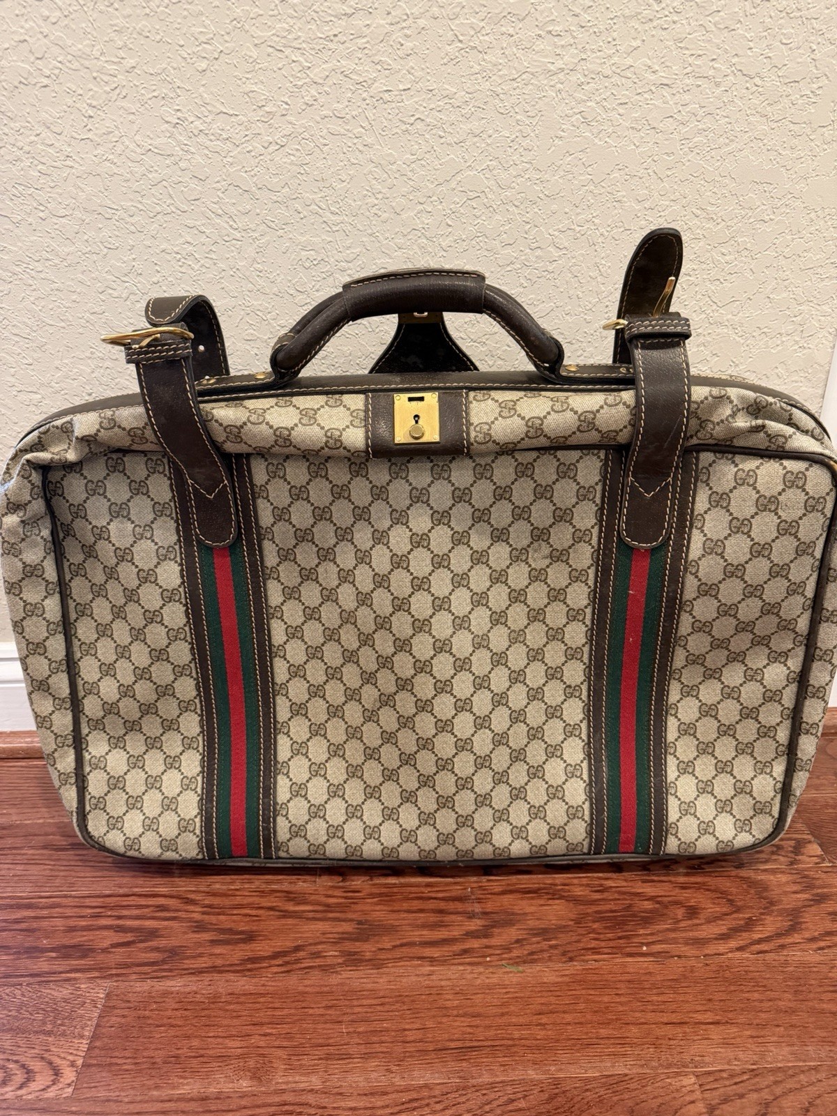 Vintage Gucci Web Brown GG Monogram Luggage