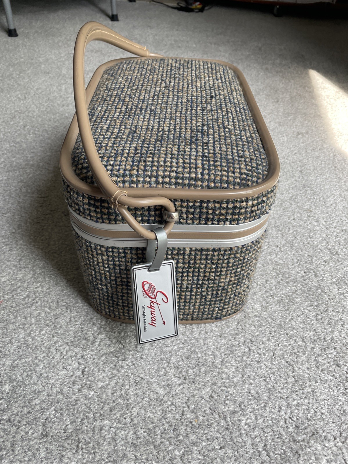 Vintage 60s Train Case Skyway Travel Retro 1960s Tweed Makeup Luggage Combo Lock