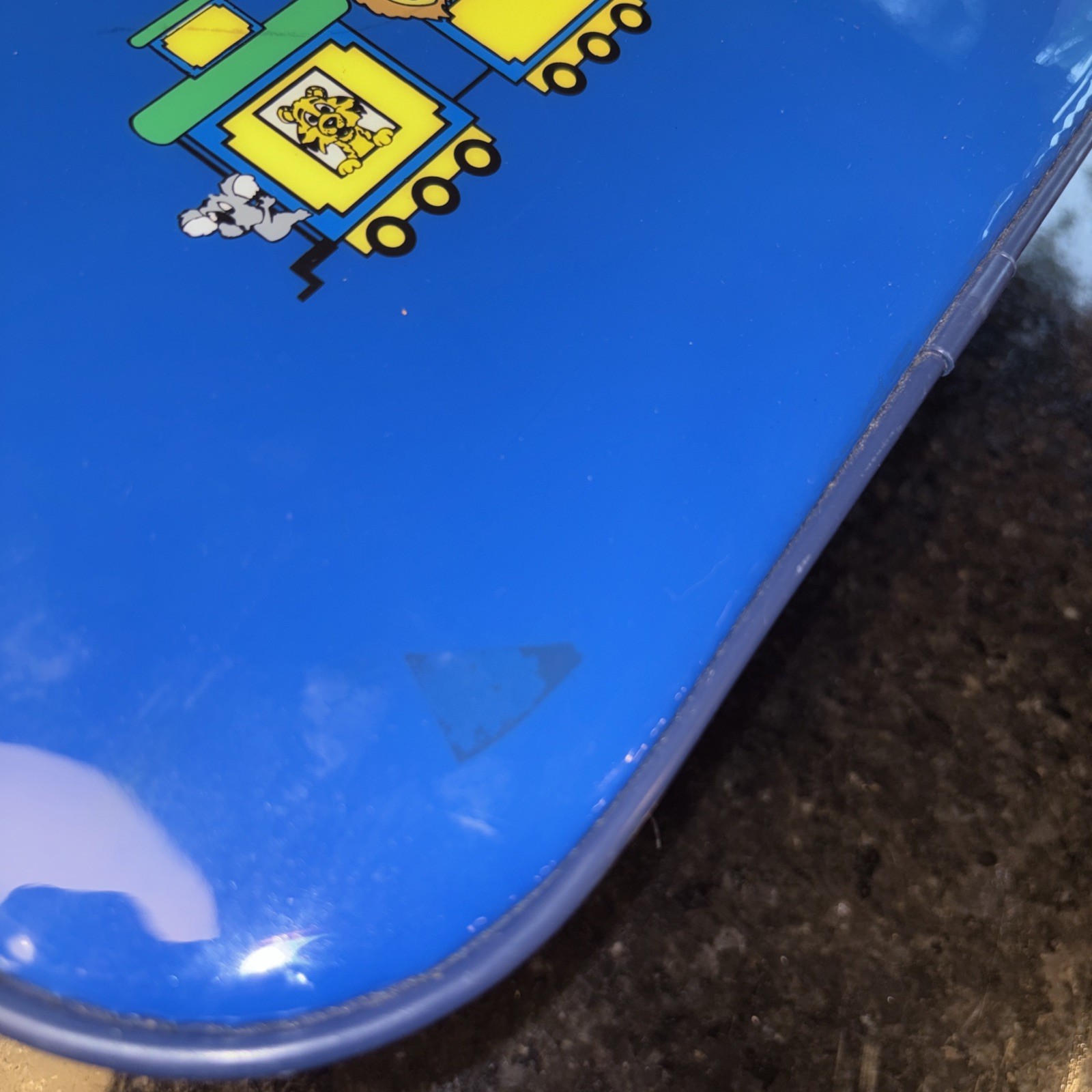 VTG Blue Going to Grandmas Kids Suitcase Mercury Luggage Animal Circus Train