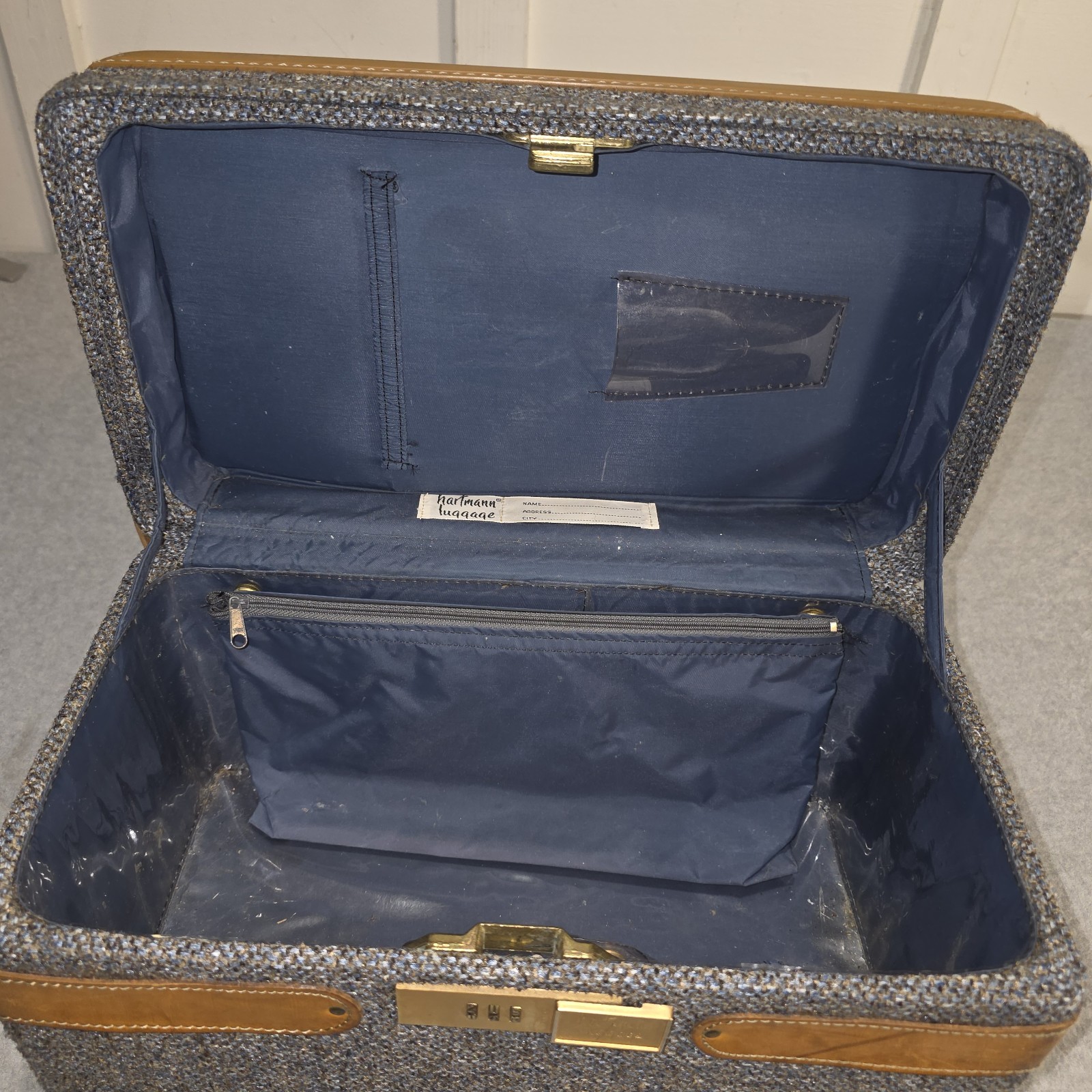 Hartmann Tweed & Belting Leather Train Case Vtg Luggage Make-Up Cosmetic Case