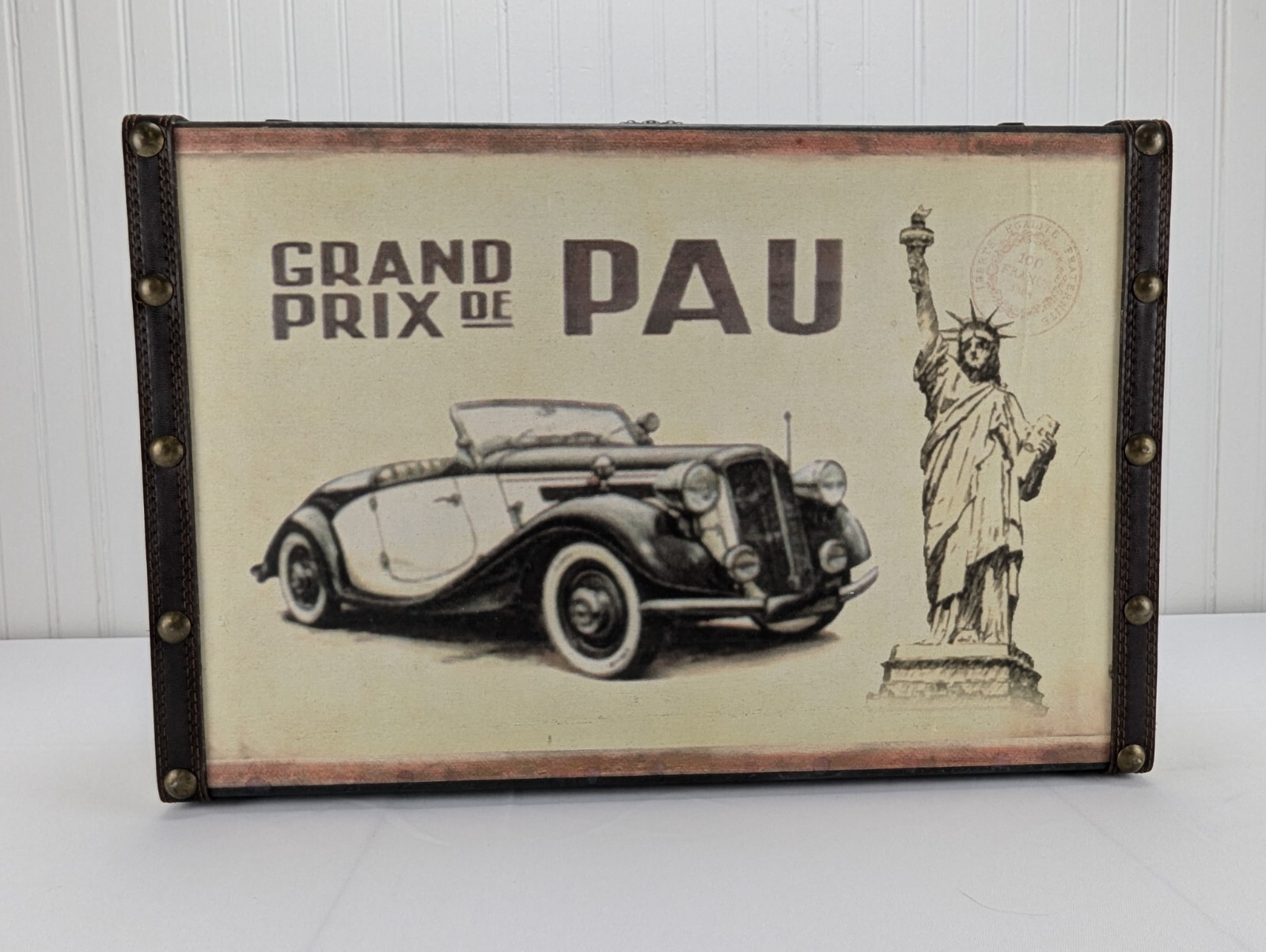 Wooden Suitcase Box Felt Lined Brass Hardware Home Decor Pau Grand Prix Theme