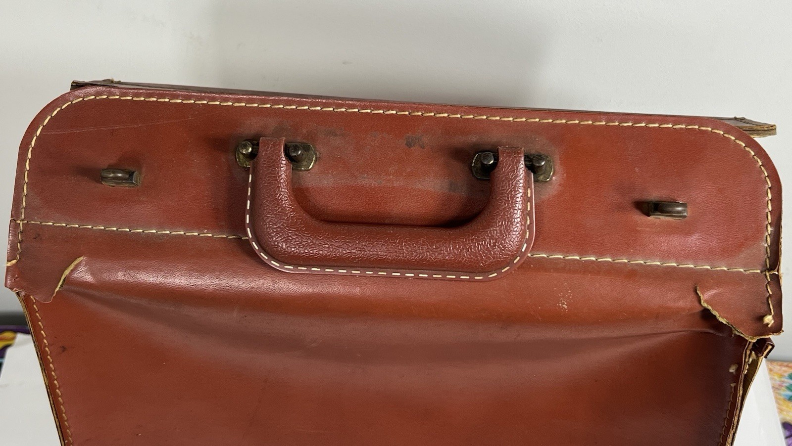 Vintage Brown Leather Look Briefcase Attache Suitcase Case 13x14x6