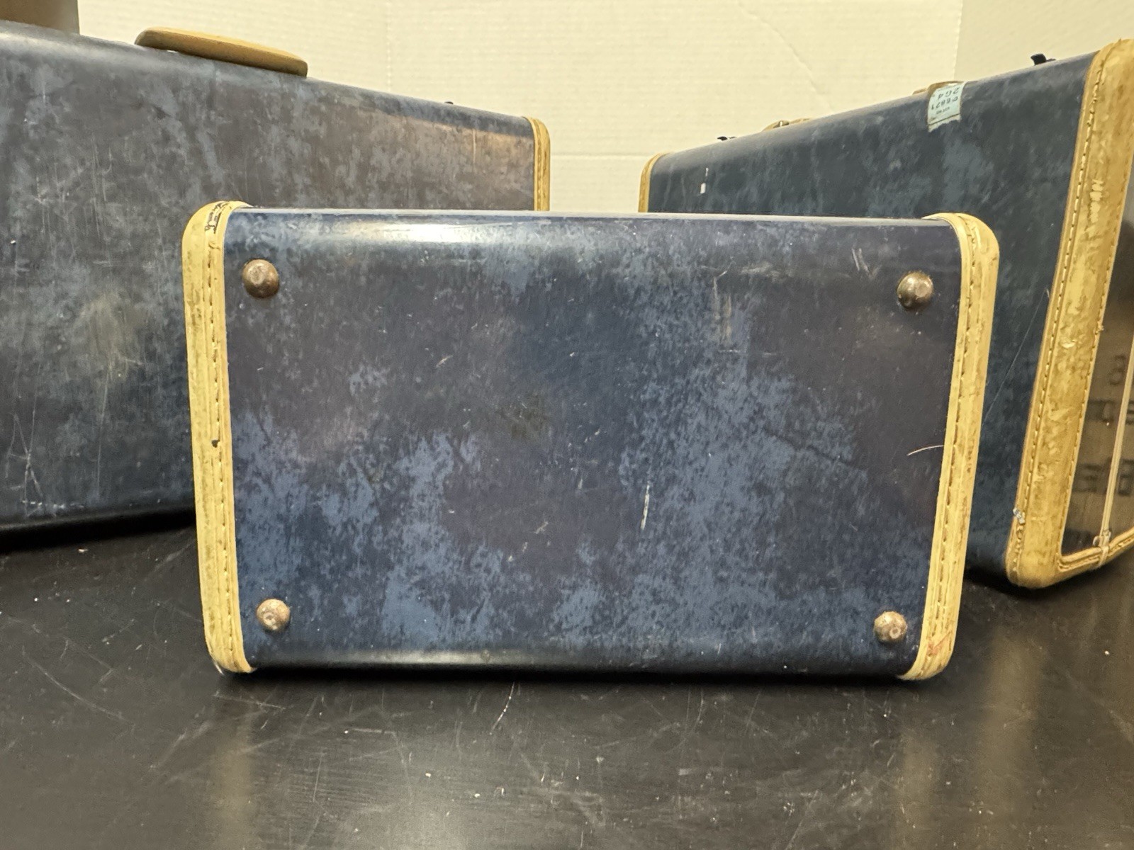 Vintage Samsonite Luggage Set 3 Admiral Blue Marble Train Case Shwayder Bros