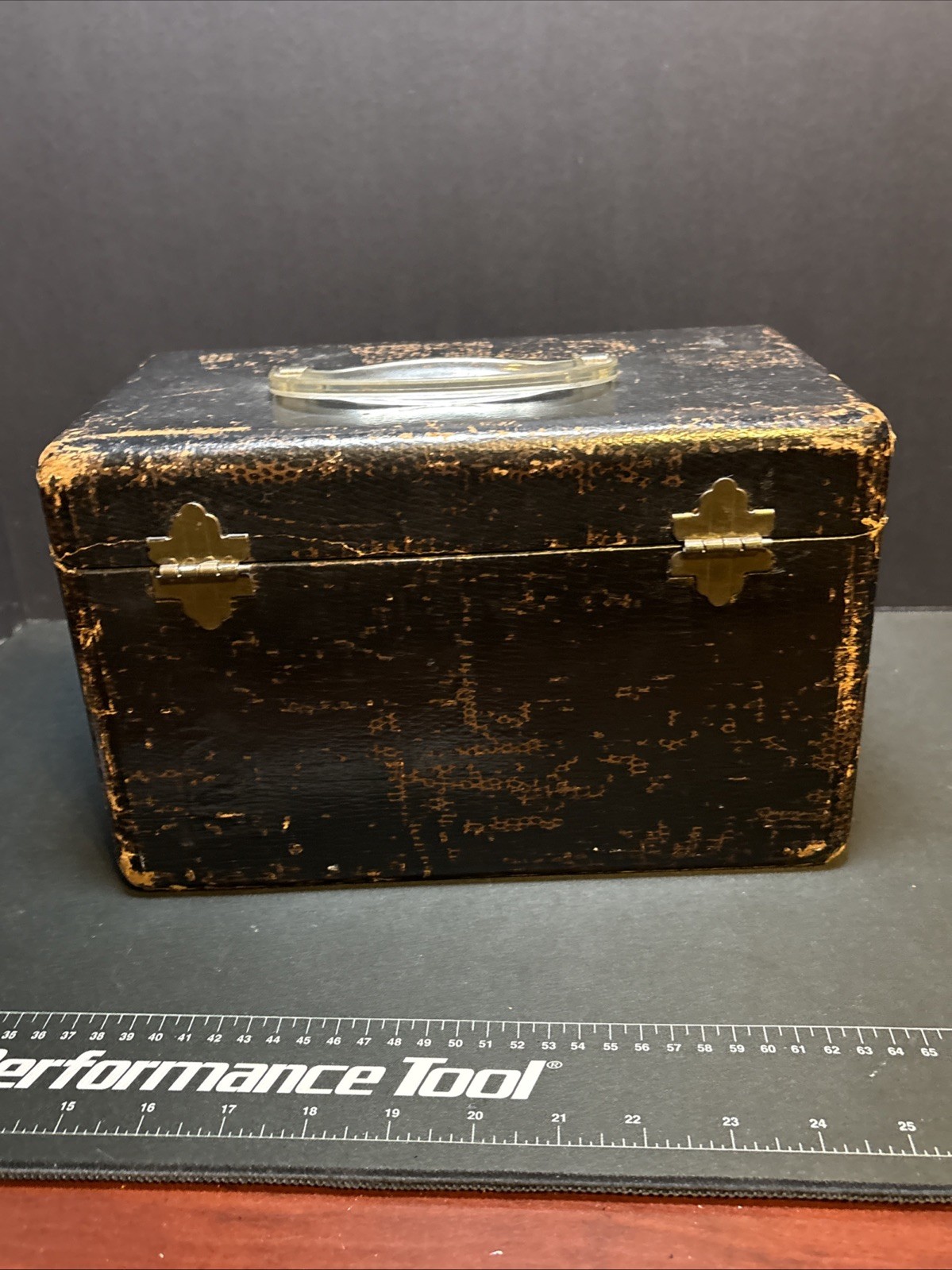 Antique Cosmetic Train Case Faux Snake Skin 1940s Vintage Clear Handle