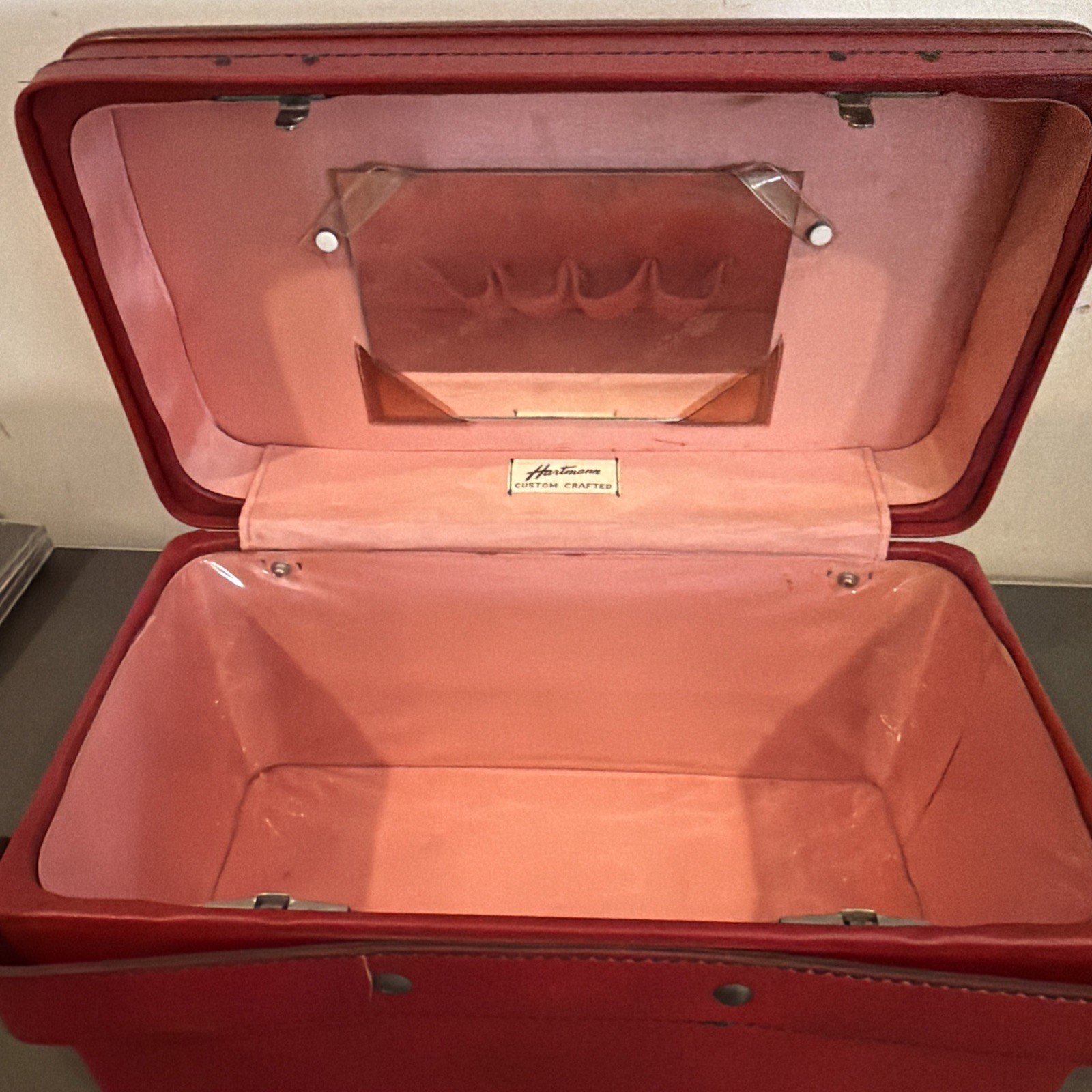 Hartmann Vintage Red Leather Train Cosmetic Luggage Case