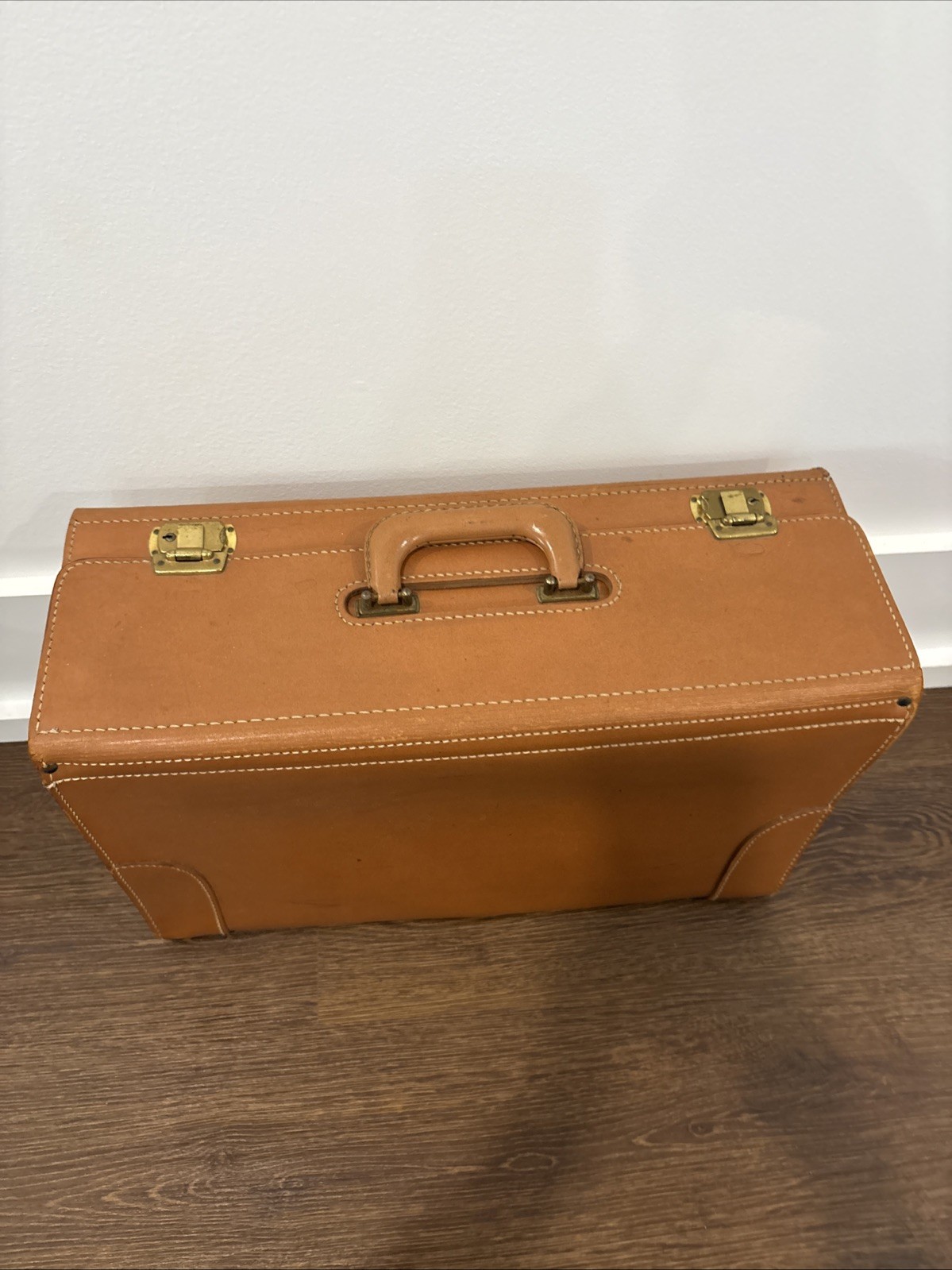 Vintage Brown Leather Briefcase Attache Case Hard Shell Travel Luggage Suitcase