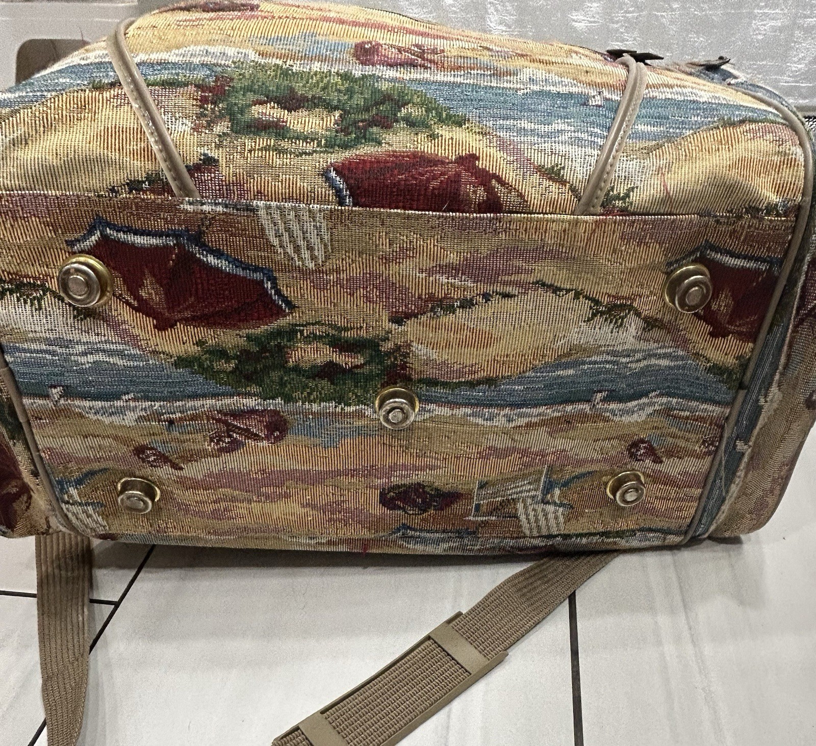 Vintage Pioneer Express Tapestry Bag – Beach Scene/Coastal Nautical Tote Large