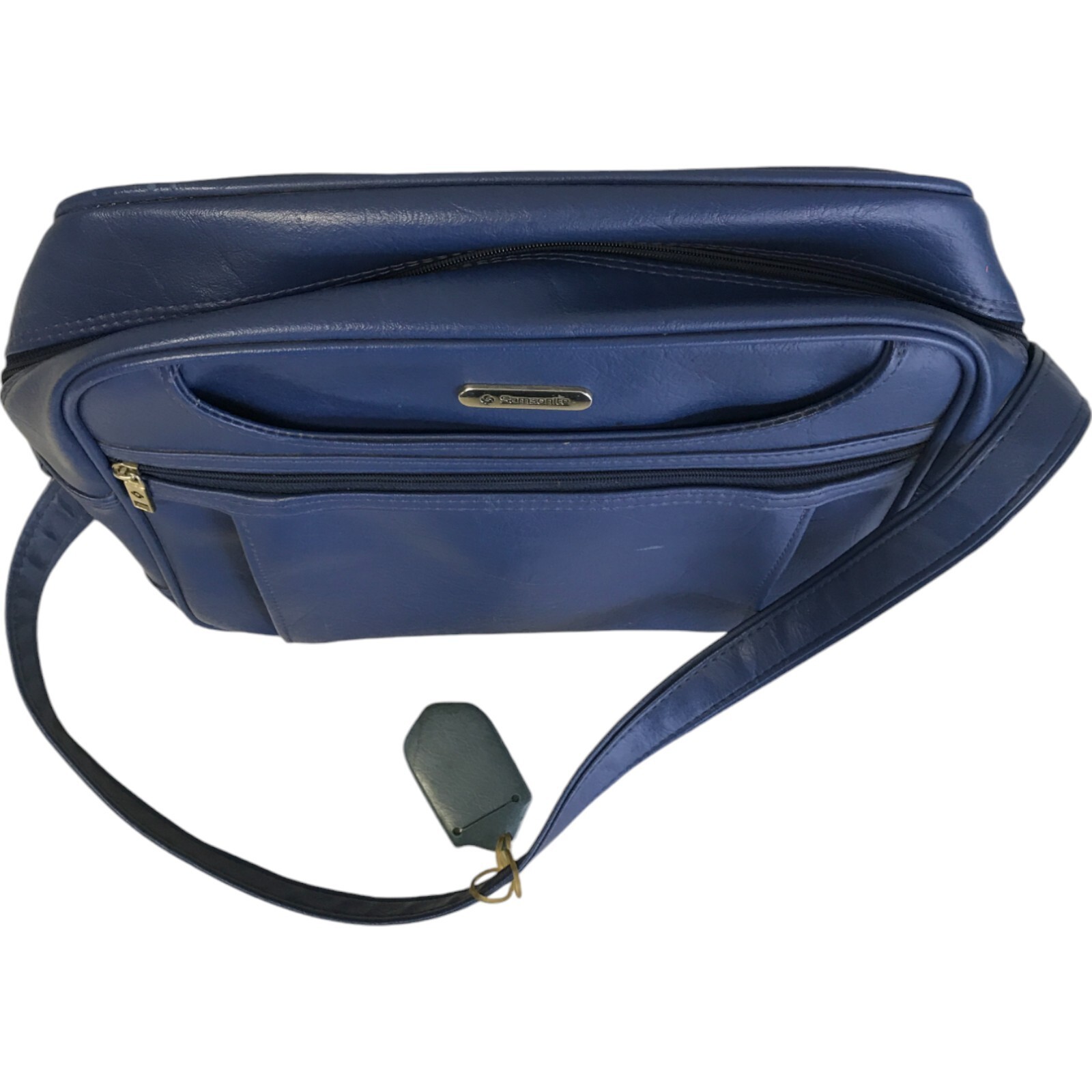 Vintage Samsonite Concord Carry On Blue Shoulder Bag Faux Leather Zip Pockets