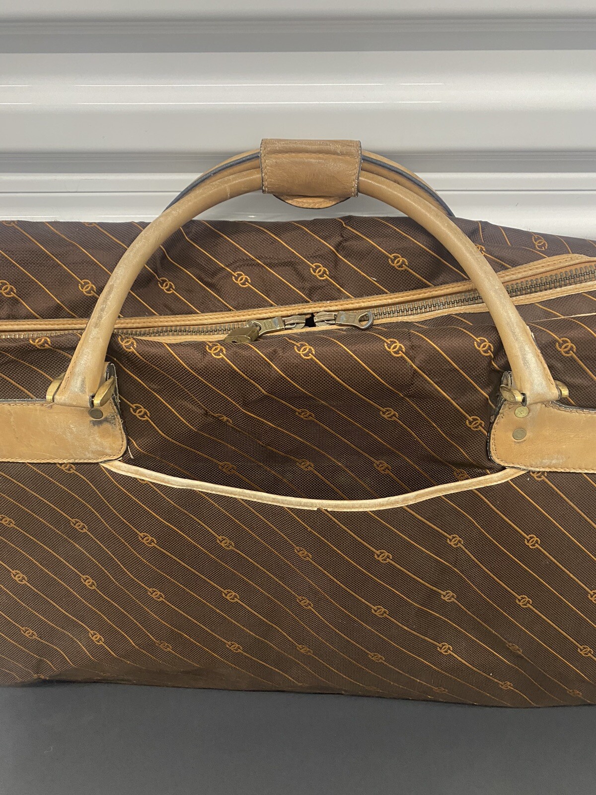 Vintage Gucci GG Monogram Canvas Leather Luggage Bag
