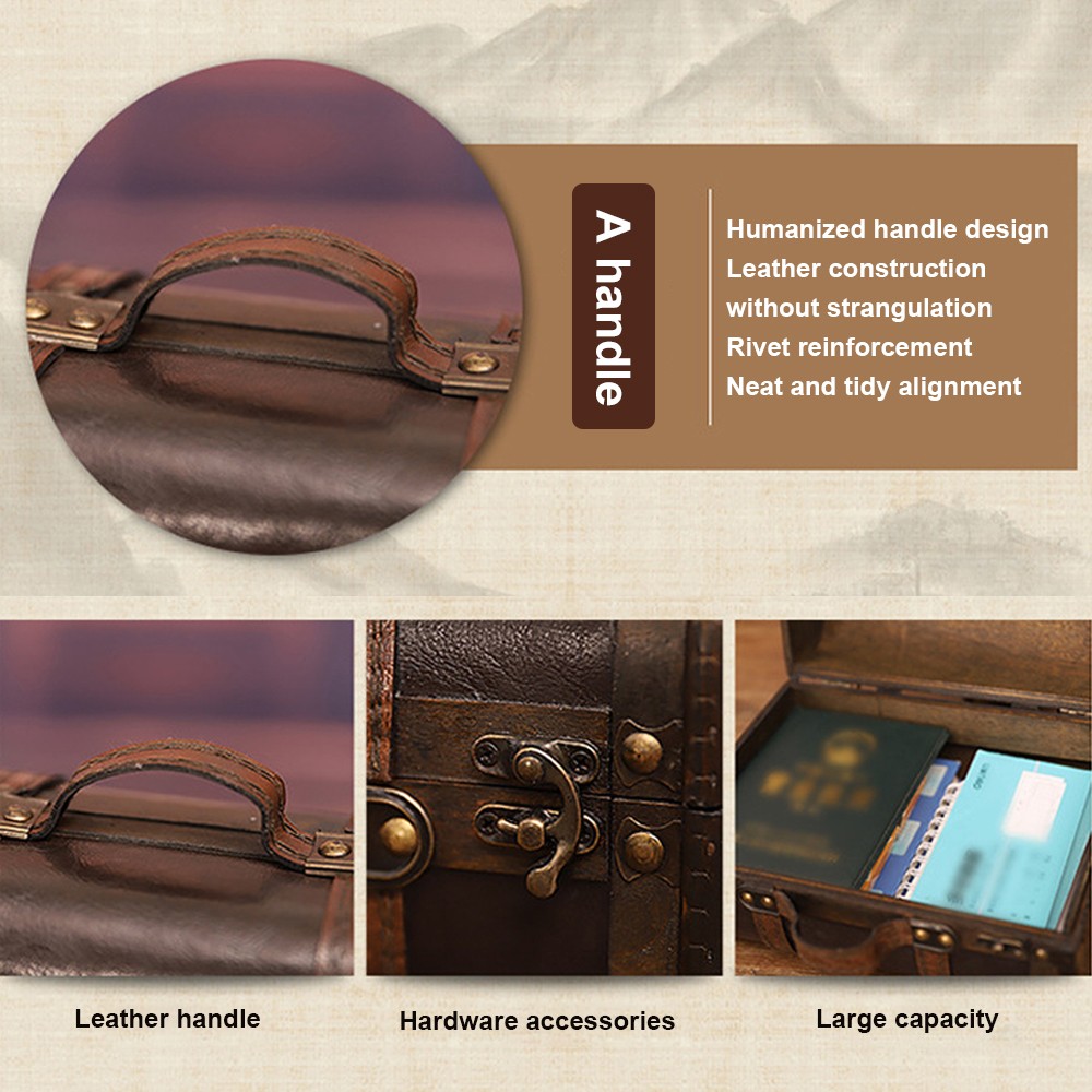 Vintage Wood Leather Antique Suitcase Storage Box Photography Prop Home Decor V1