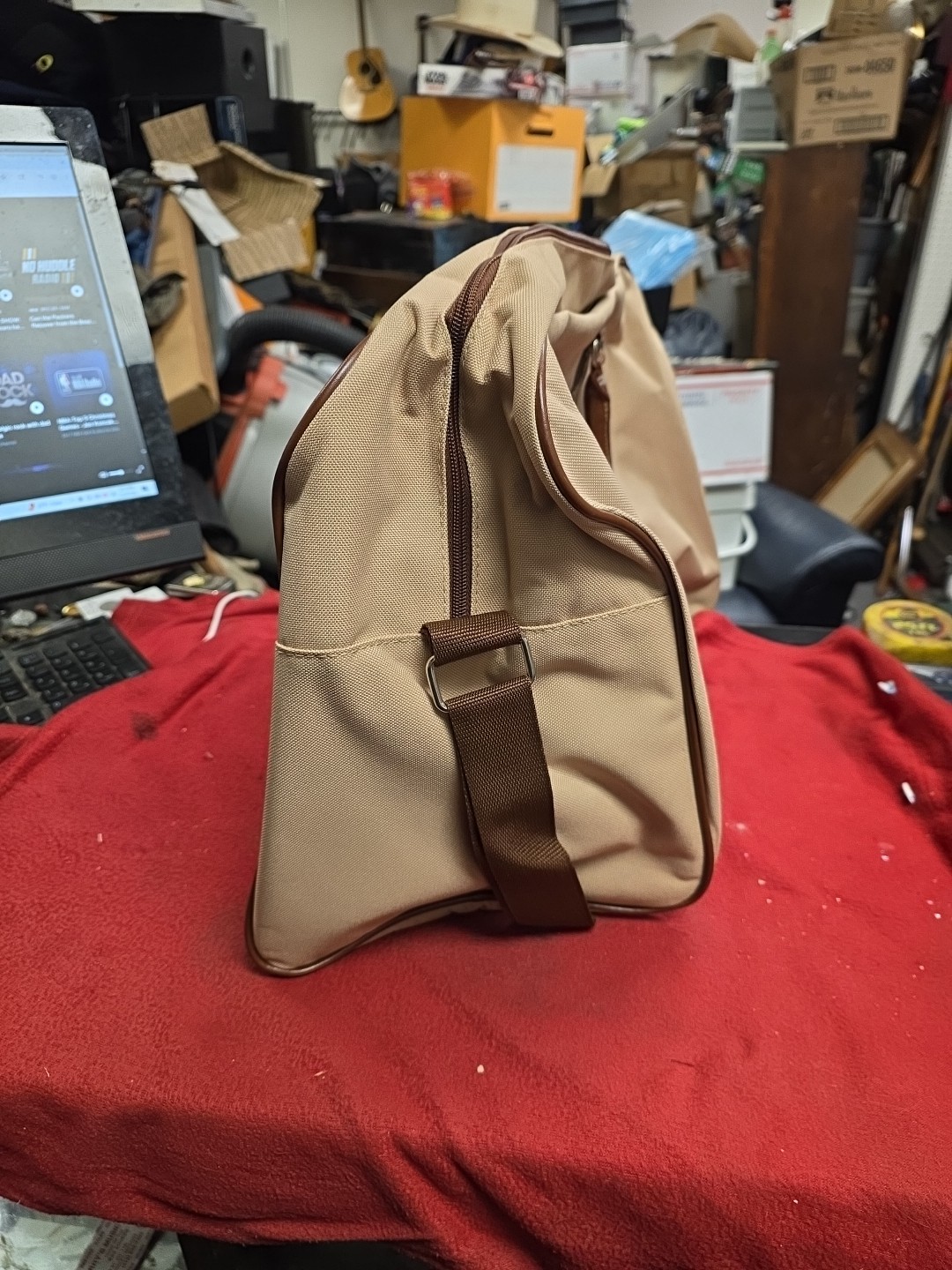 Vintage Polo Ralph Lauren Large Tan Duffel Bag/Overnight Bag Canvas/Leather