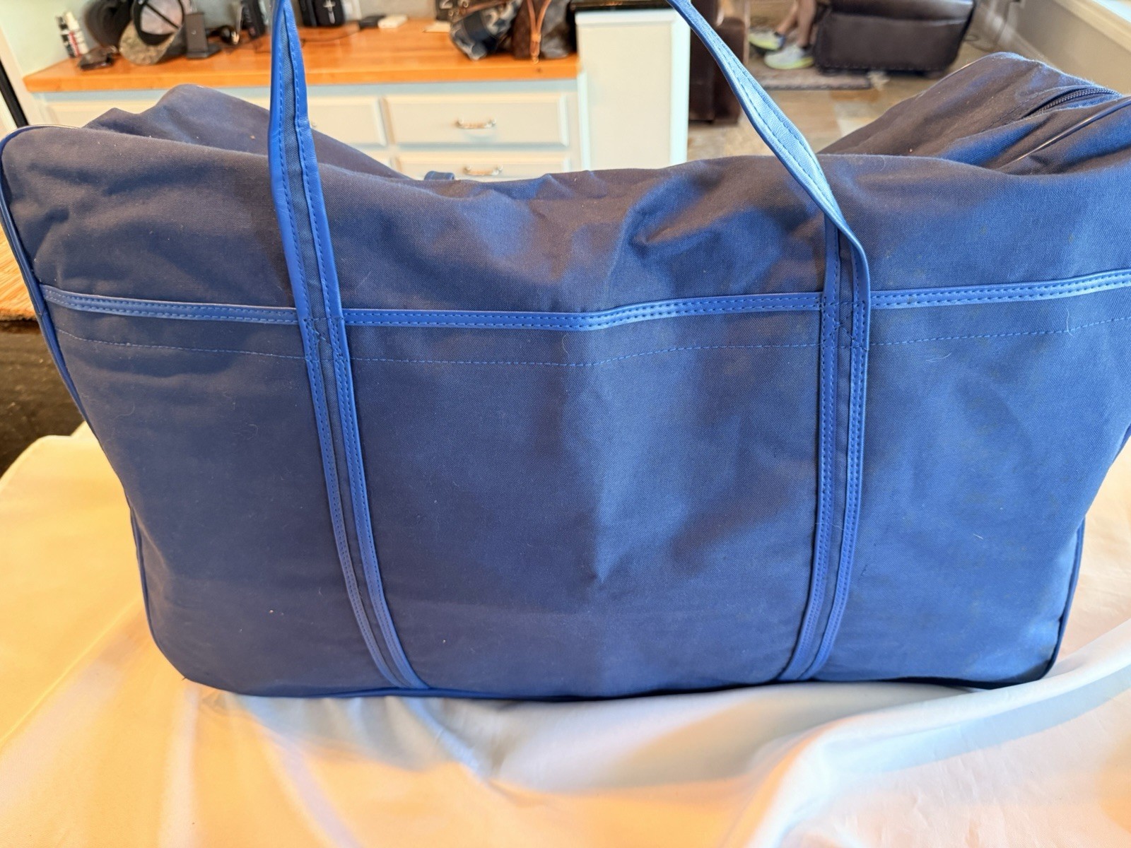 Vintage 1970s RARE NWT Pierre Cardin Extra Large Blue Nylon Luggage Suitcase Bag