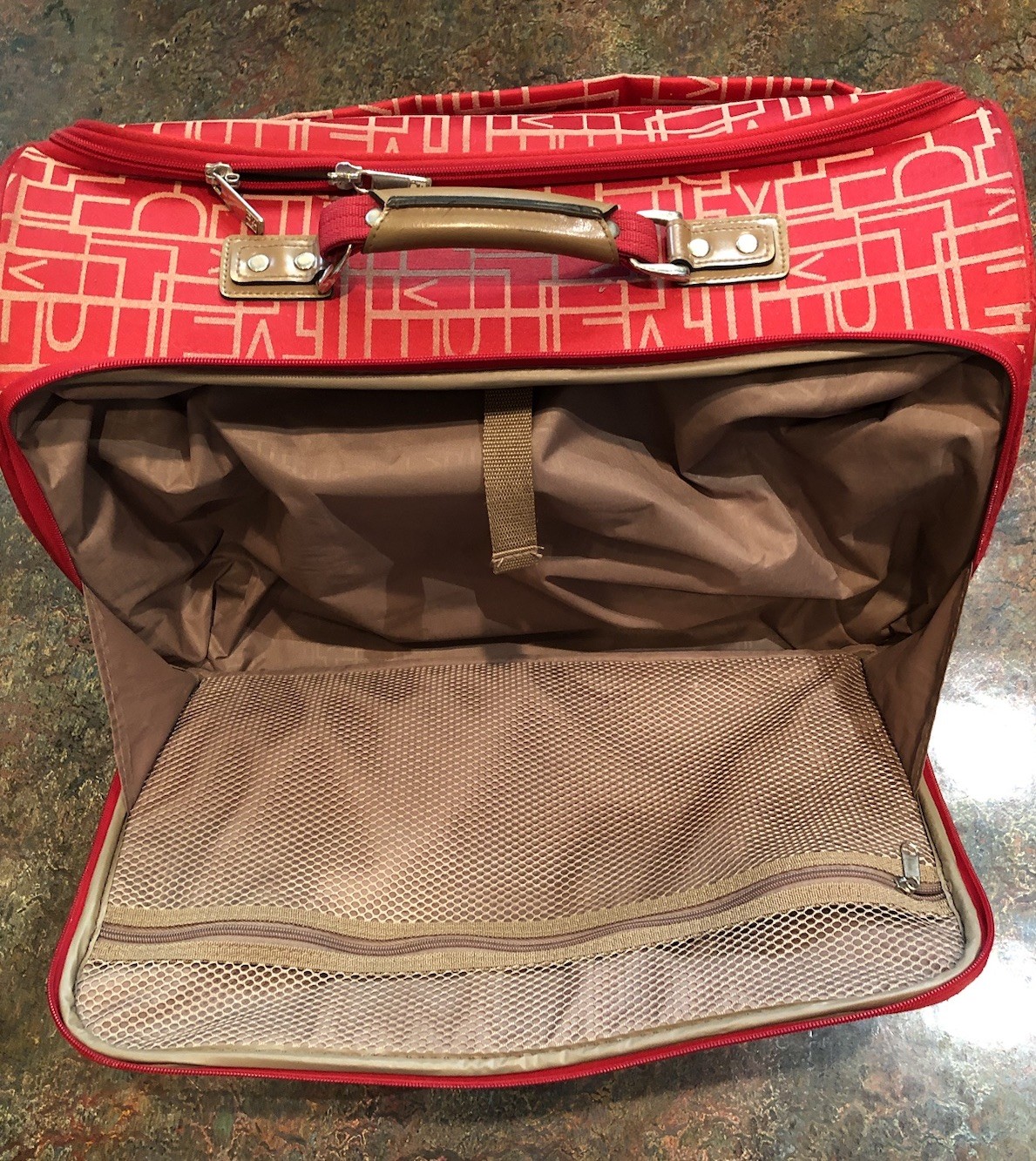 Vintage Diane von Fürstenberg DVF Red W/ White Monogram 2 Wheel Rolling Suitcase