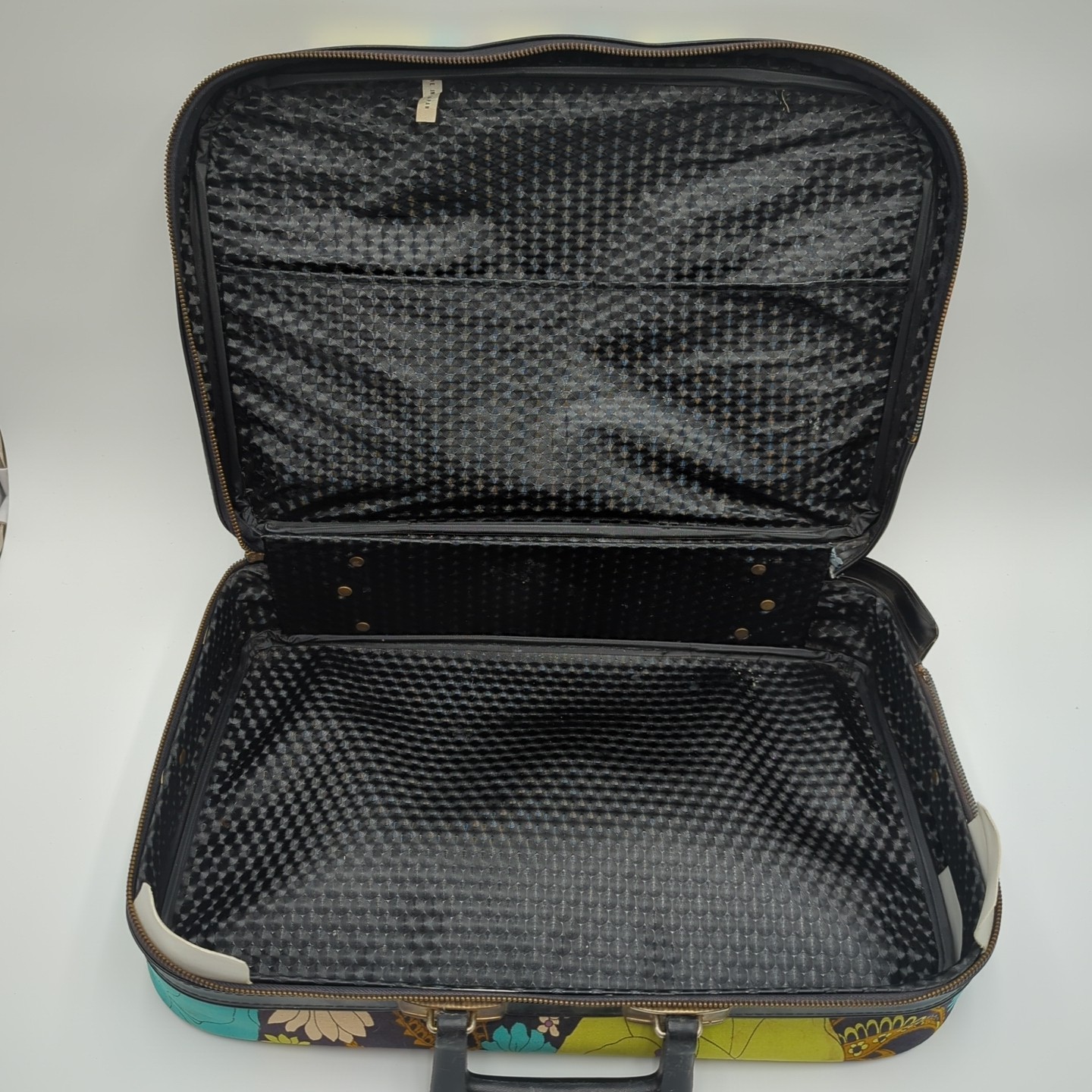 Vintage 60s 70s Flower Power Luggage Suitcase Boho Hippie Green and Blue Teal