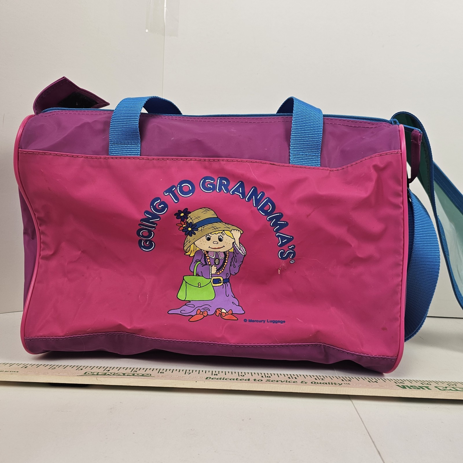Rare Vintage Pink Vinyl Overnight Travel Duffle Bag Going to Grandma’s Great