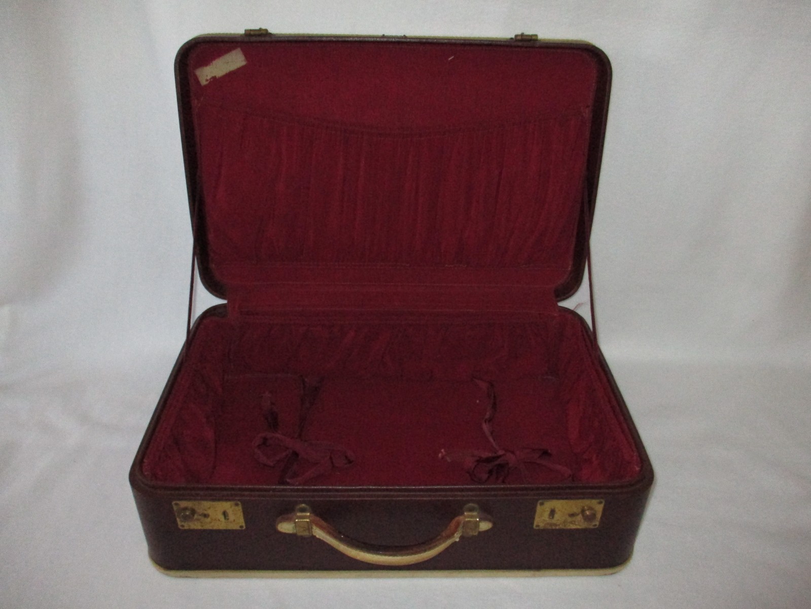 Maroon Tweed Vintage Leather Travel Suitcase Luggage 21x14x7 Free Shipping