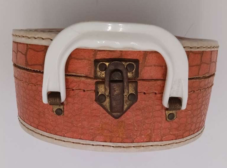 Vintage Train Case Record Case Orange Faux Alligator Vanity Cosmetic Case Retro