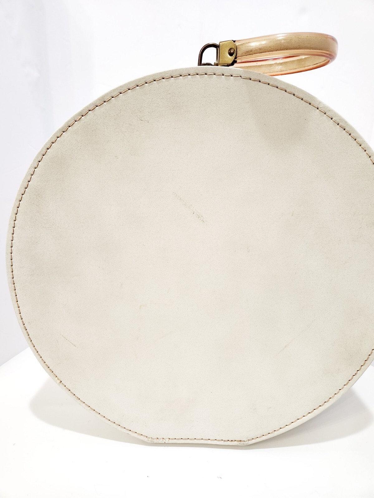 Vintage Round White 18″ Zippered Large Hat Box Train Case w/ Loop Handle 1960’s