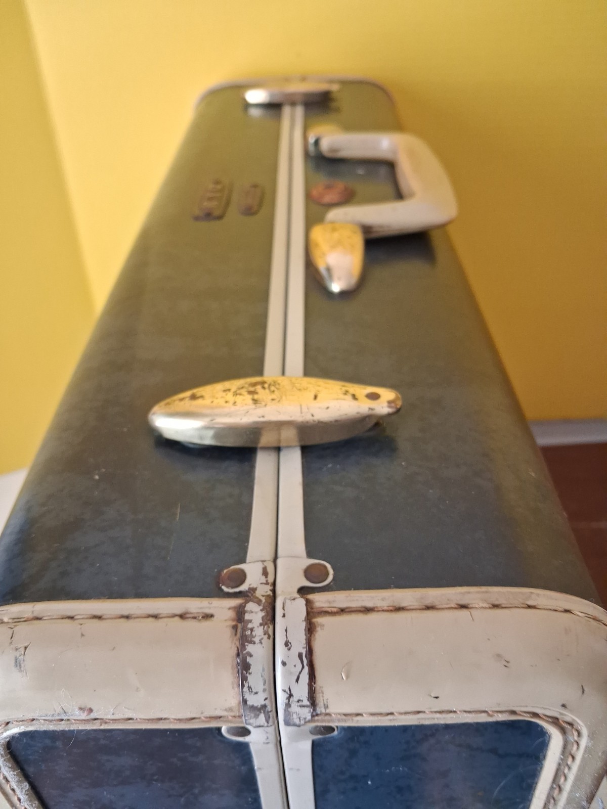 VTG 1950’s Samsonite Shwayder Bros Luggage Suitcase Marble Blue 20″ x 15″ no key