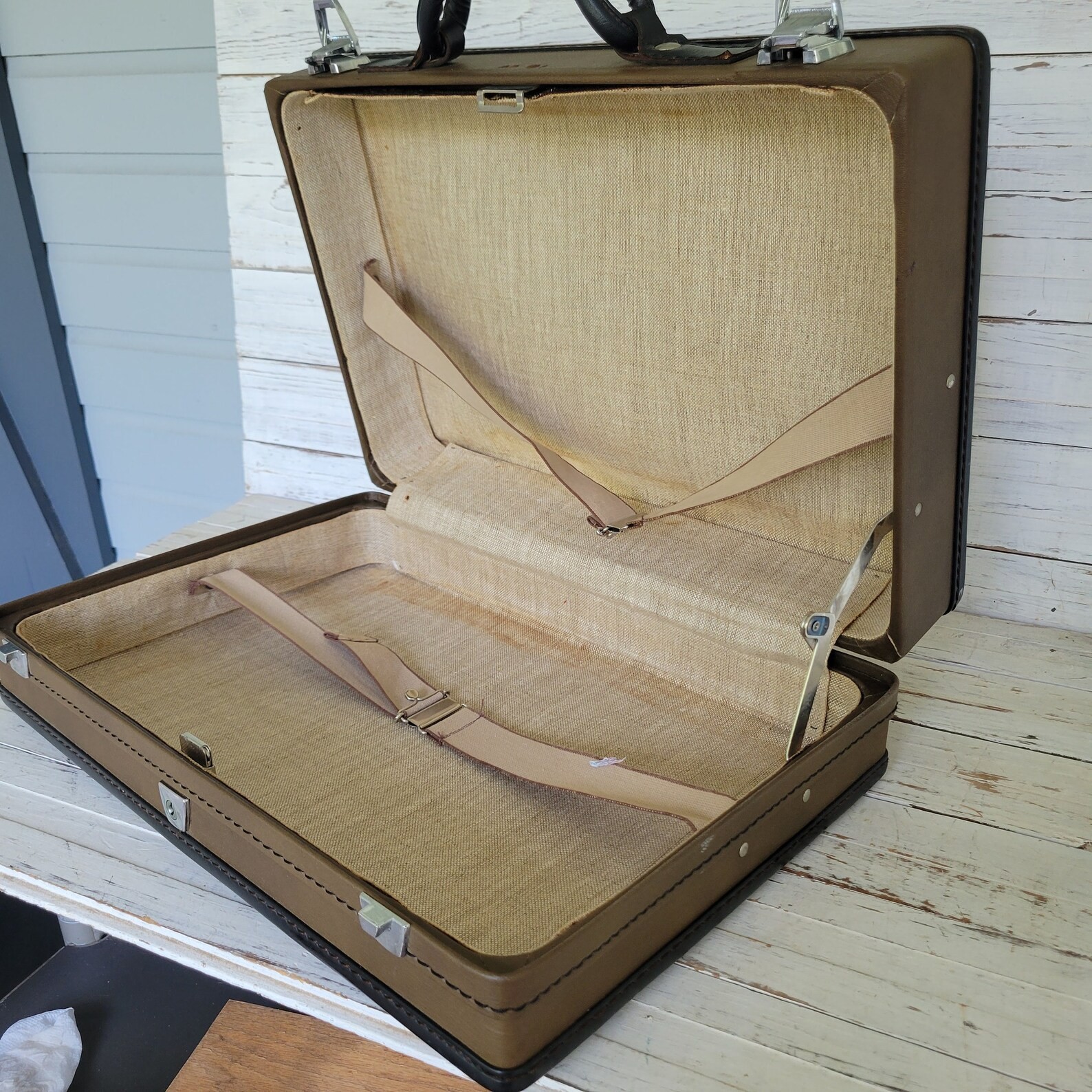 Beautiful Tan with Black Trim Small Suitcase – Vintage Carry-on Luggage