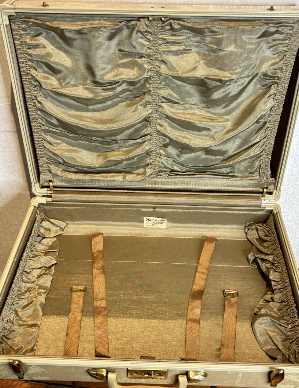 VTG SAMSONITE NATURAL RAWHIDE BEIGE MARBLE HARD 4521 SUITCASE