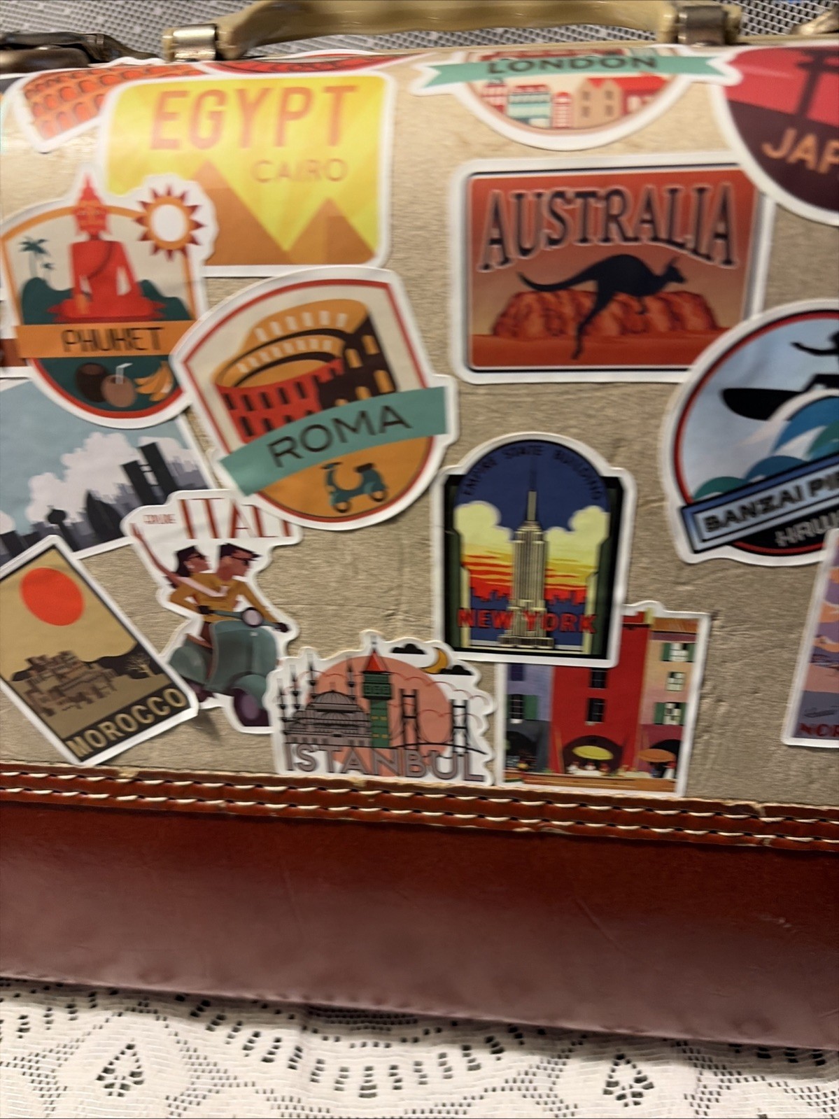 Vintage Carry-On Over Nighter Suitcase World Travel Stickers Retirement Party