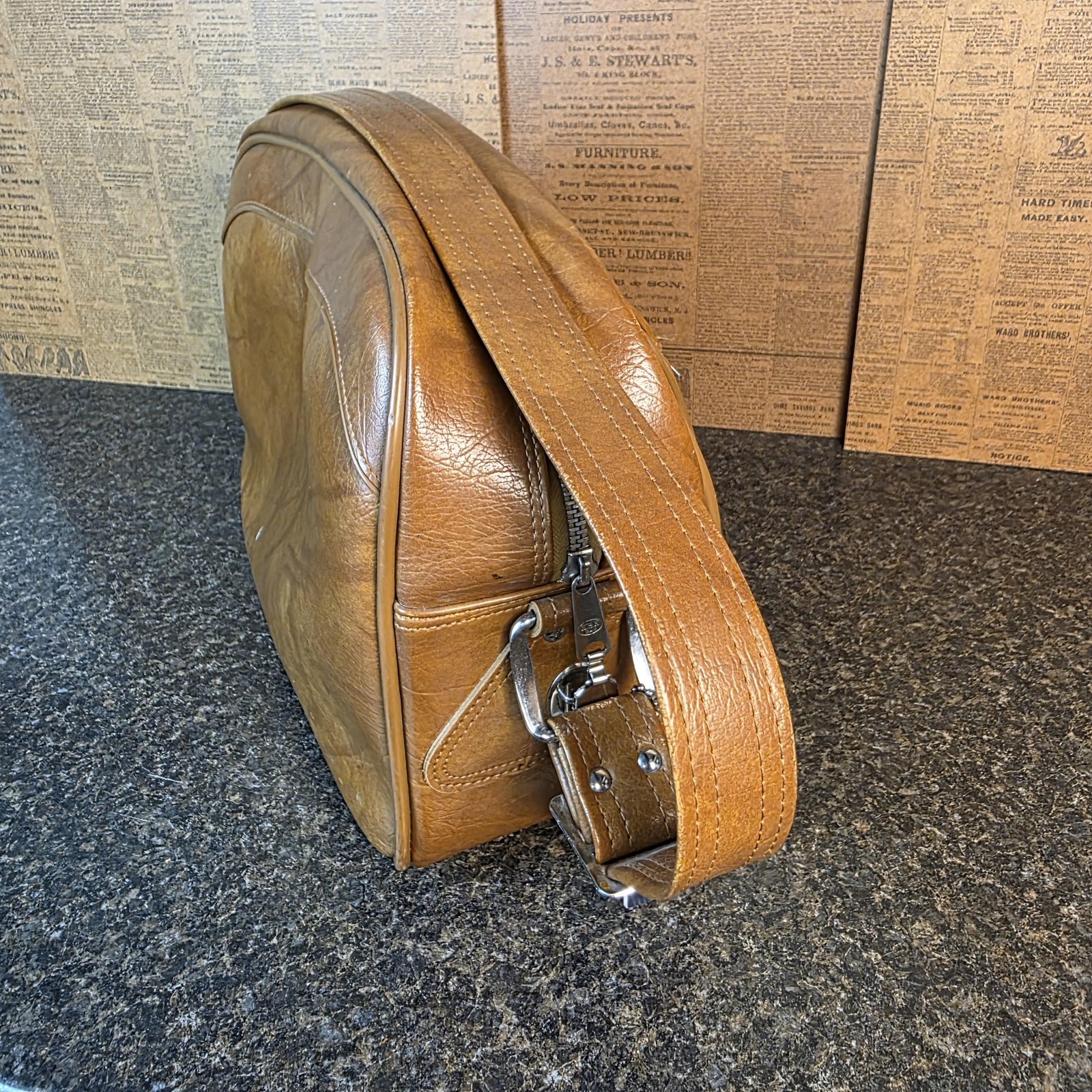 Vintage American Tourister Carry On Shoulder Bag Brown Vinyl Lock Key Made Japan
