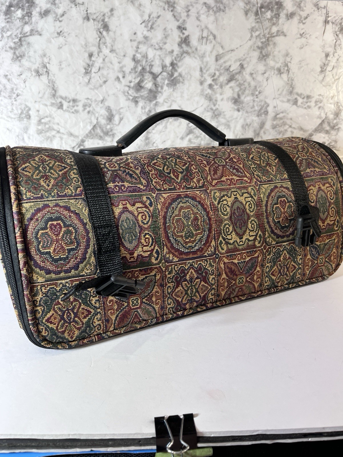 Vintage Stitch & Go Geometric Tapestry Craft Organizer Travel Roll Bag