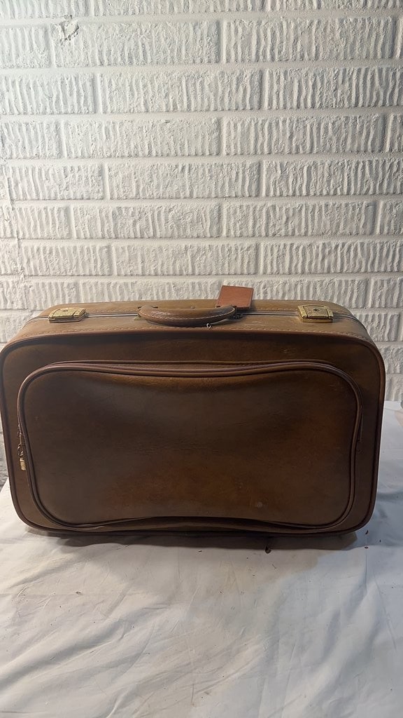 Vintage Brown Leather Suitcase with Brass Hardware