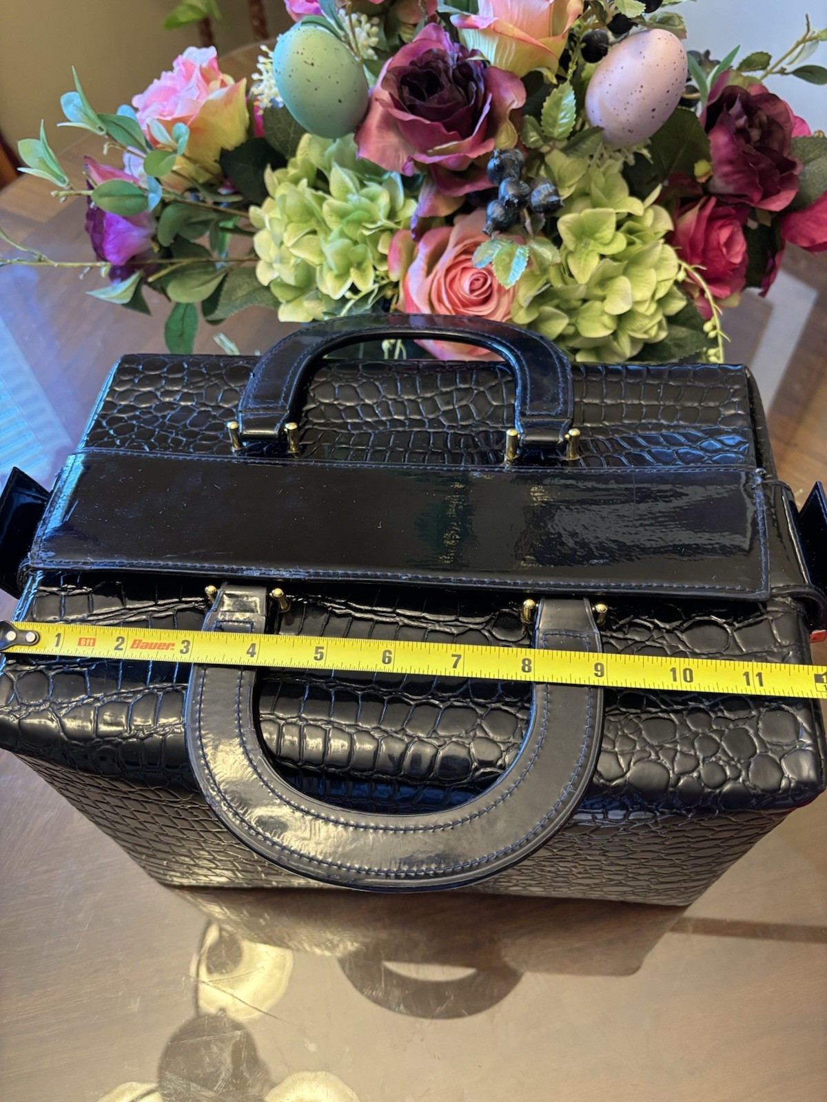 CB Vintage Crocodile Patent Leather Makeup Train Case Black