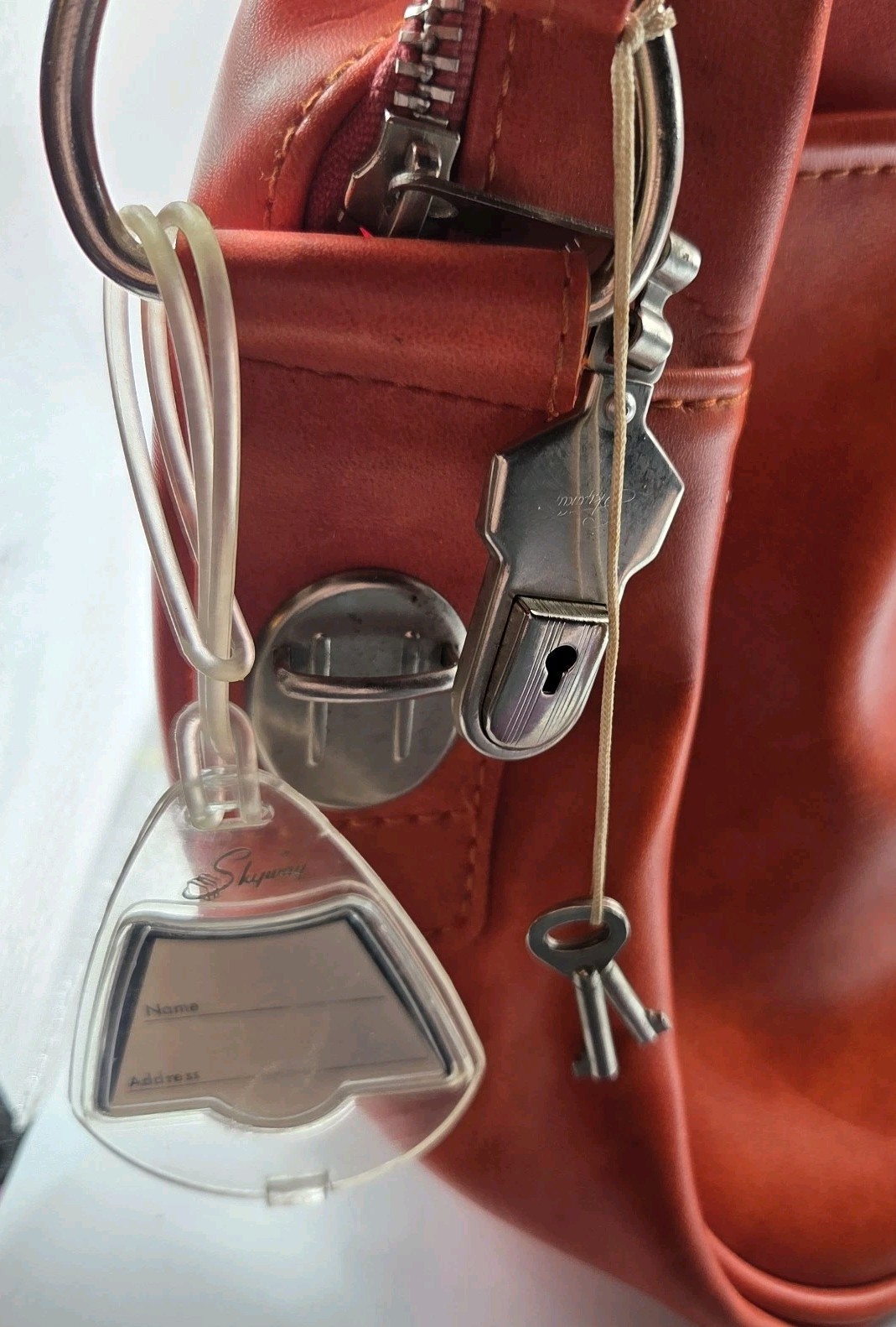 Vintage Skyway Neon Orange Cosmetic Shoulder Bag Travel W/Lock, Key, Luggage Tag