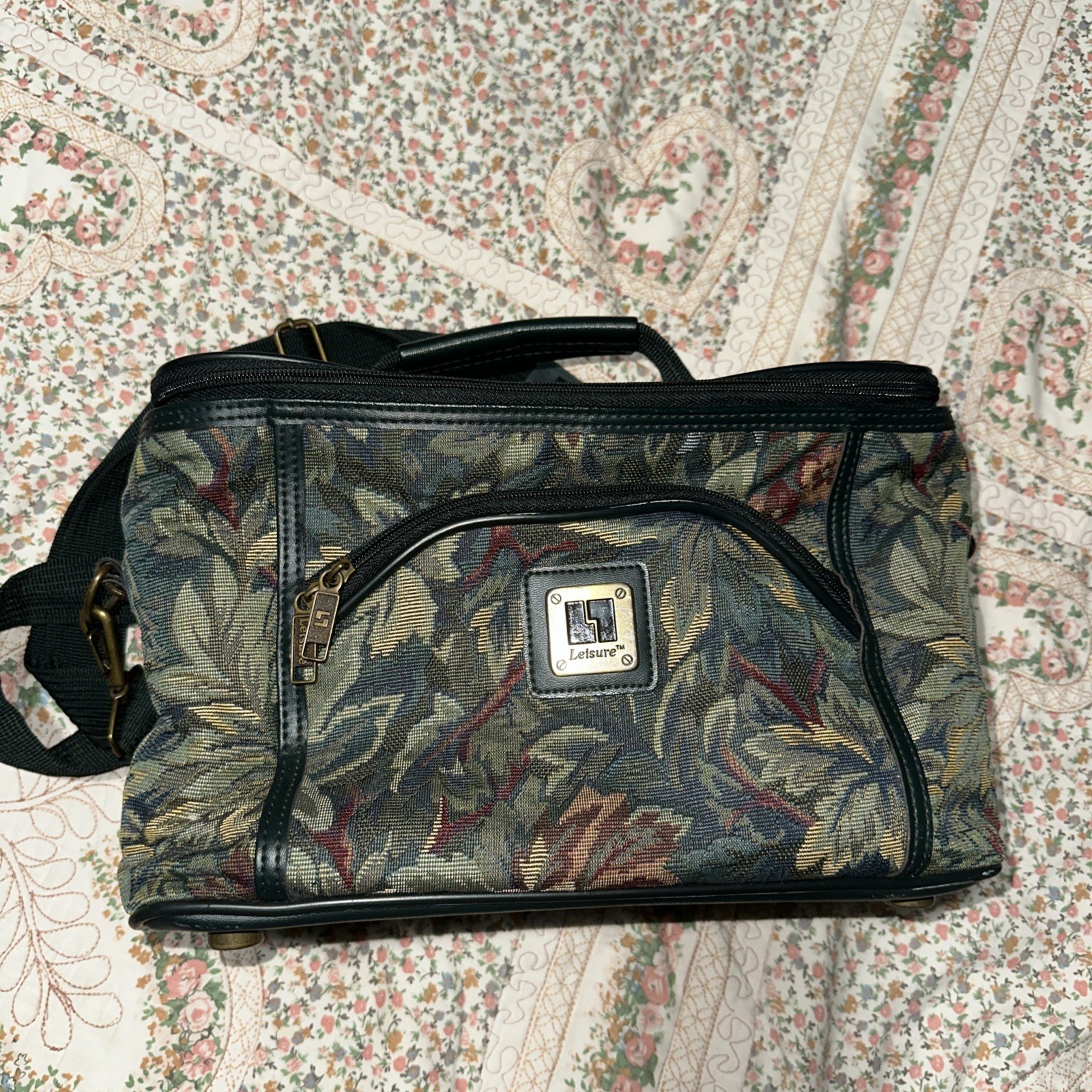 Leisure Brand 80’s Floral Fabric Print Suitcase And Cosmetic Vanity Bag
