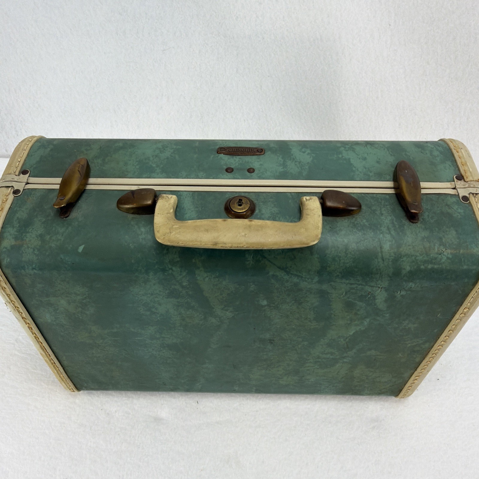 Vintage 1950s Samsonite Suitcase Bermuda Green Marbled 15” Schwayder With Key!