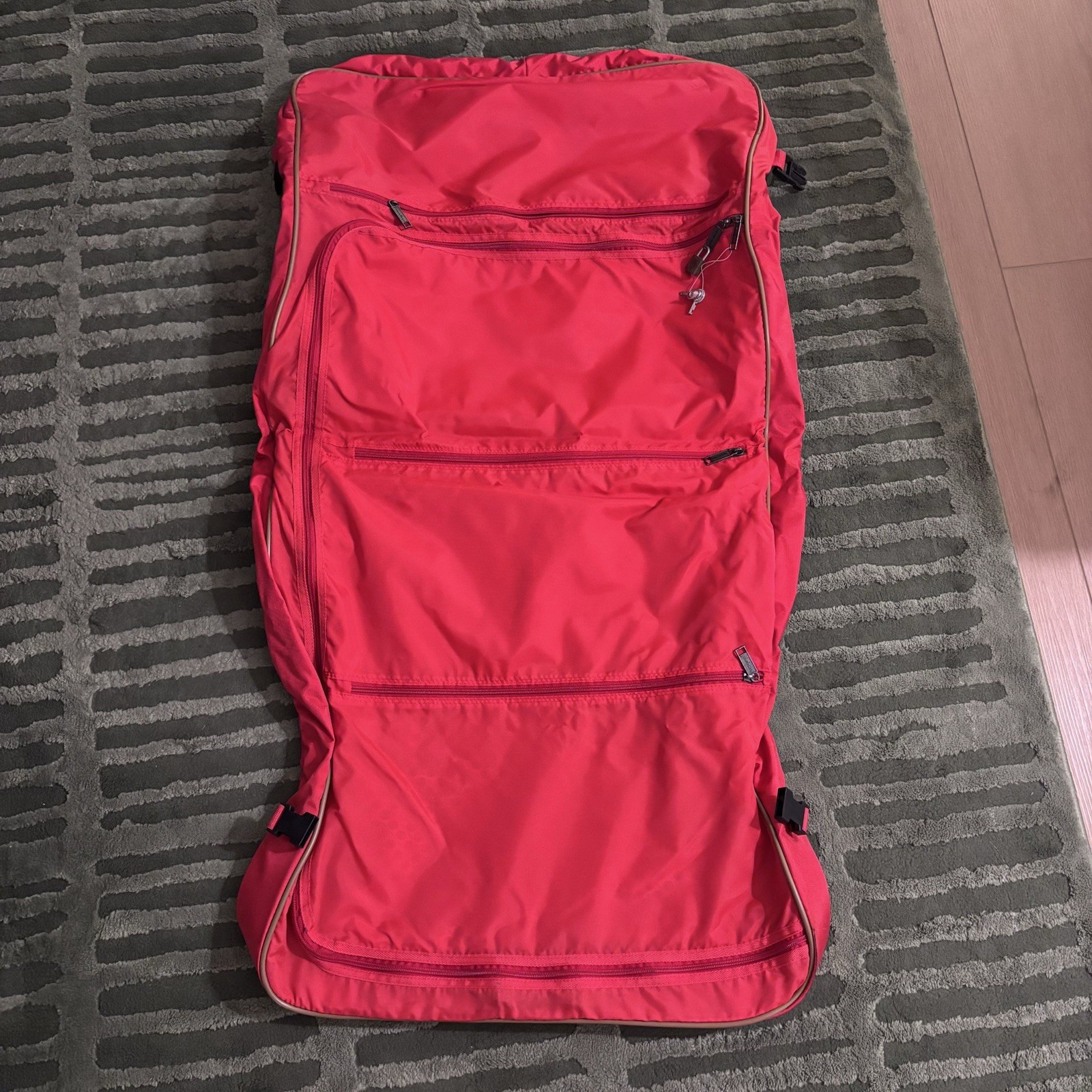 Vintage Pan Am Garment Bag Red Travel Carry On Suit Bag W/ Original Lock Key