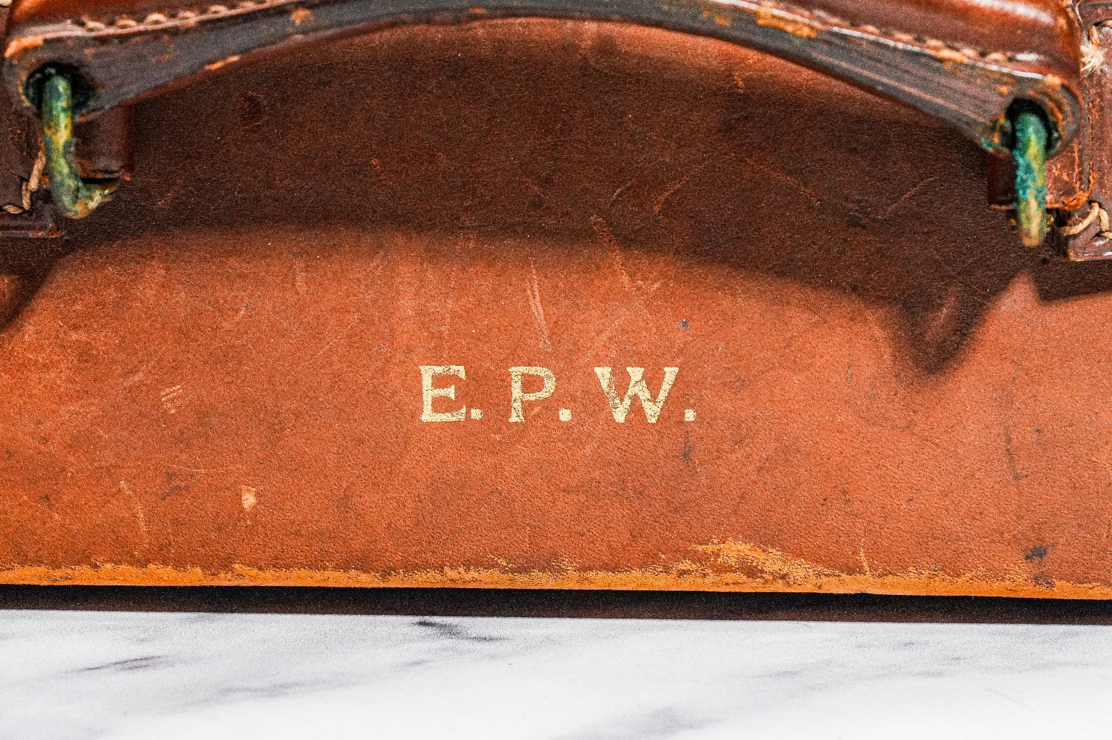 Wonderful Small Antique Leather Travel Suitcase Luggage Home Decor Prop