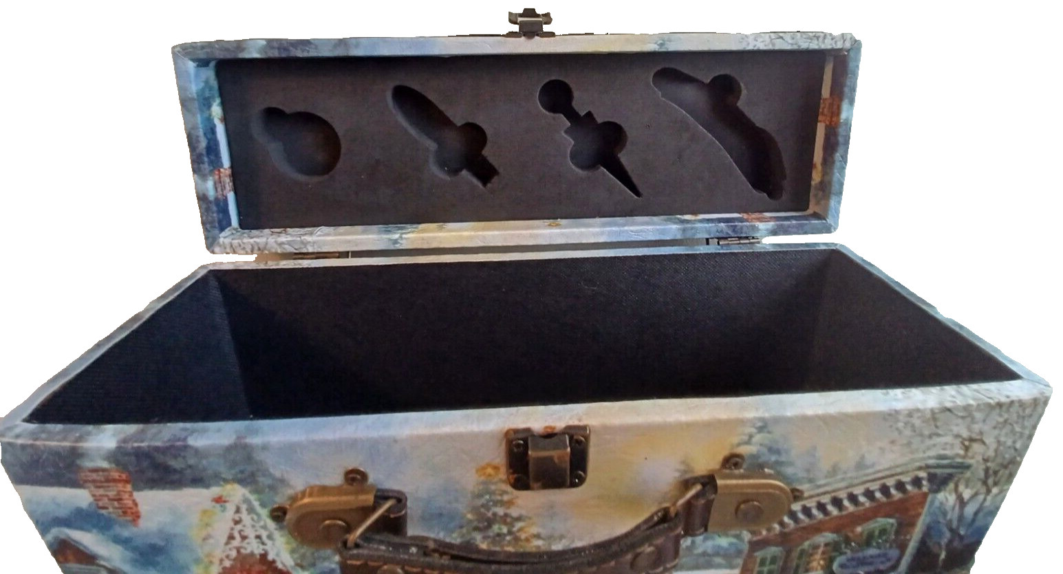Vtg EC Christmas Theme TRAIN CASE Quality Heavy Latch Container / Storage