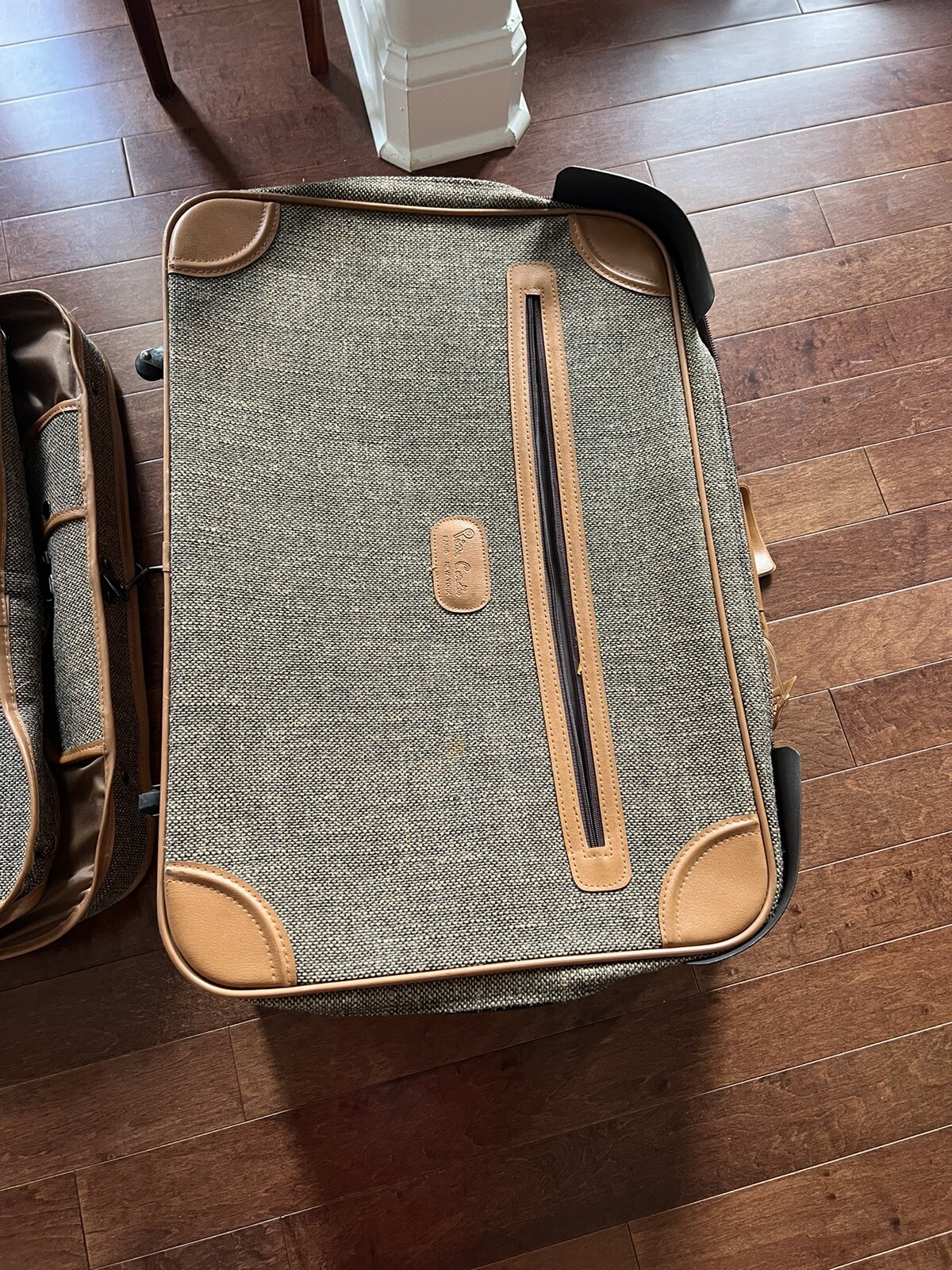 Vintage Pierre Cardin Brown & Gray Tweed Suitcase And garment bag