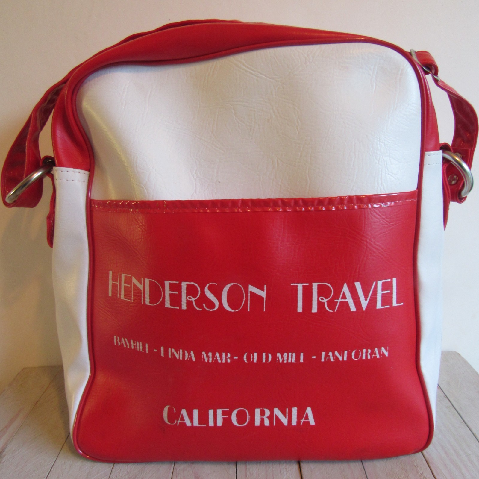 vtg Vinyl Henderson Travel Agency Overnight Carry On Bag Metal Zipper CA